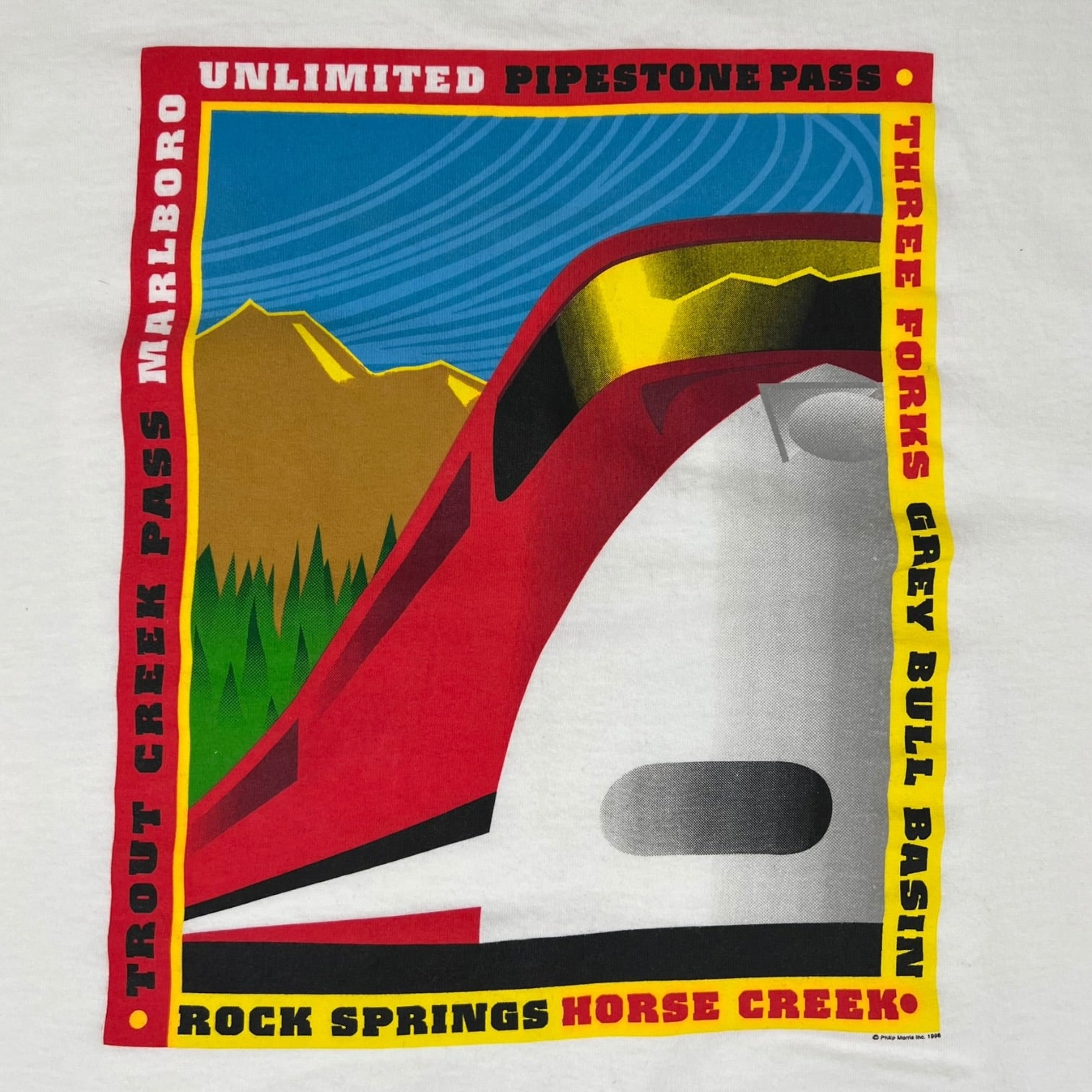 Vintage 90’s Marlboro Unlimited Pipestone Pass Train Graphic T-Shirt White