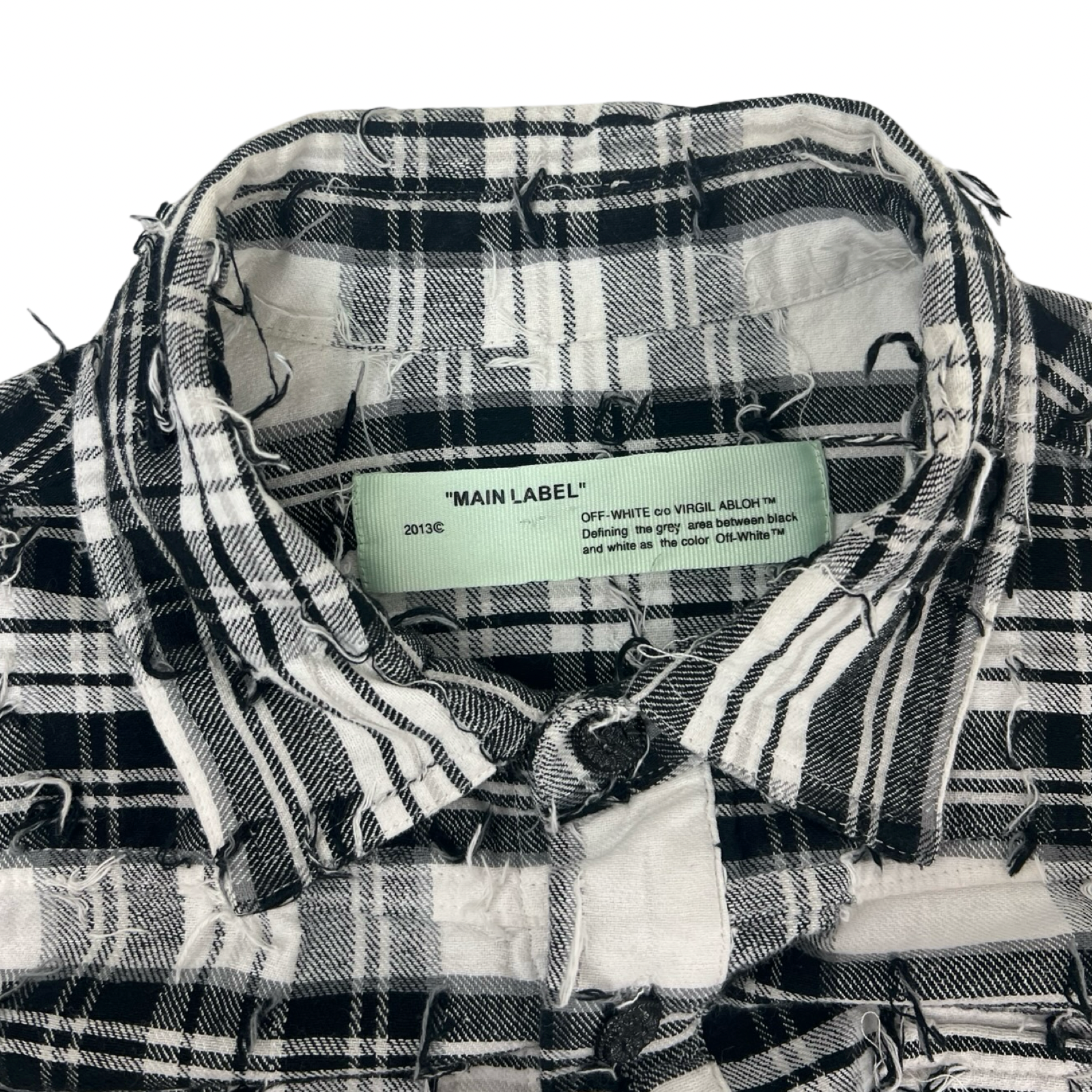 Off White Distressed Tartan Flannel Button Up