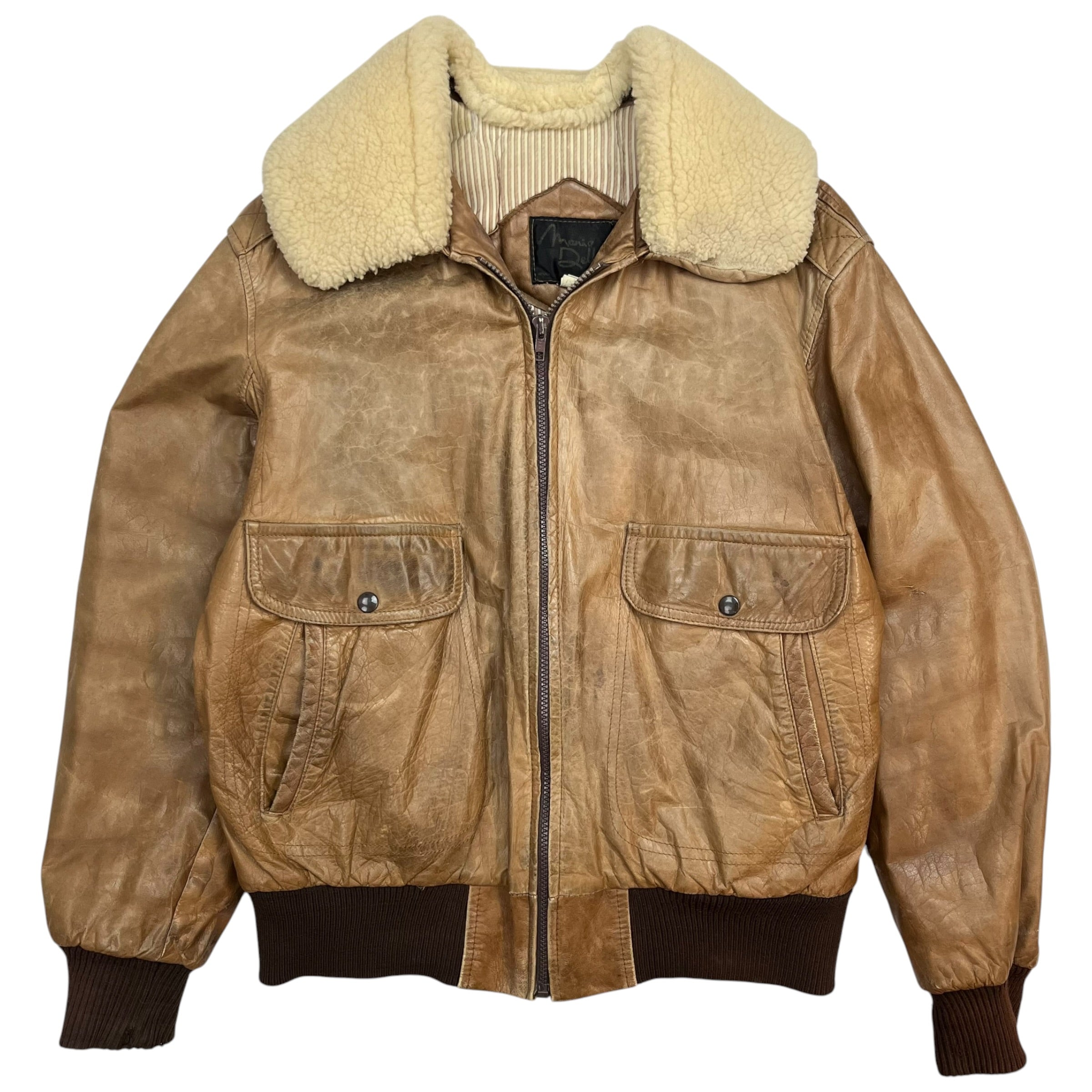Vintage Aviator Shearling Leather Bomber Jacket Tan