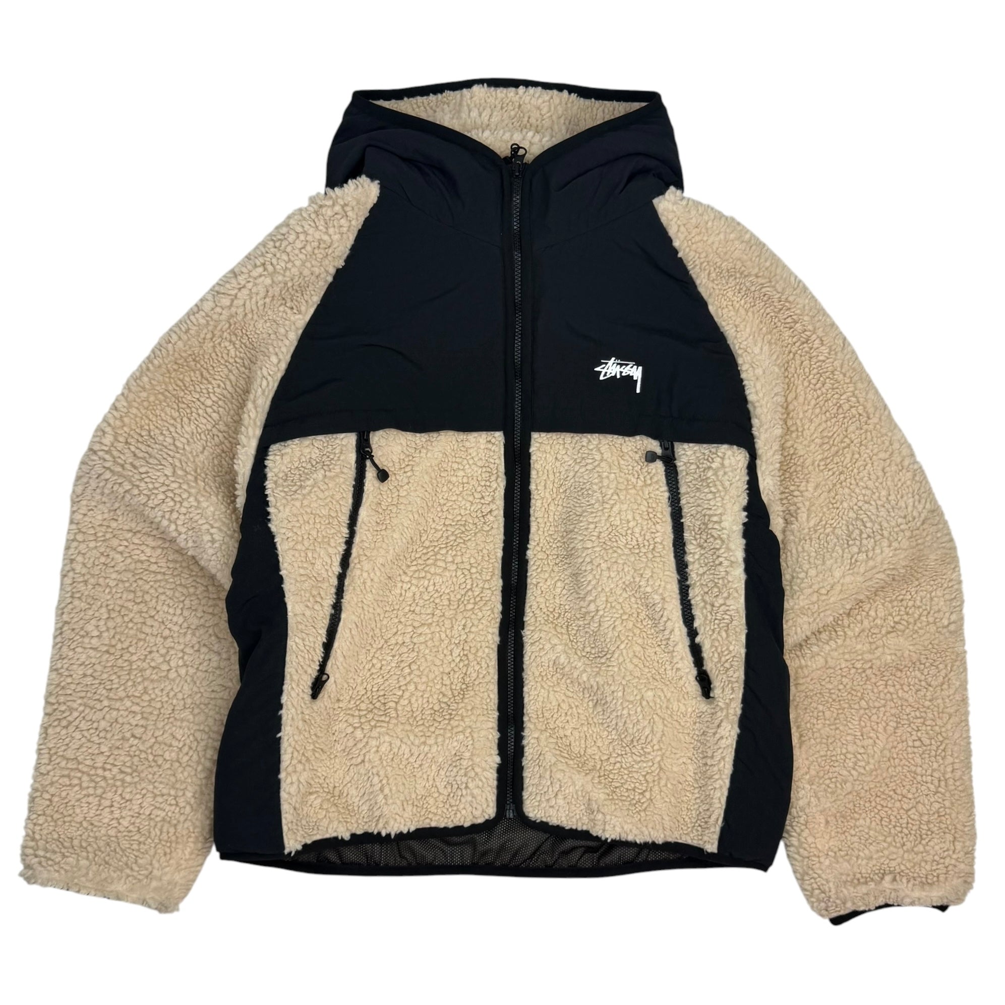 Stussy Sherpa Panelled Hooded Jacket Beige