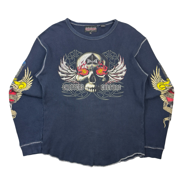 Vintage Y2K Cyber Skull Chopper Culture Thermal Knit Longsleeve
