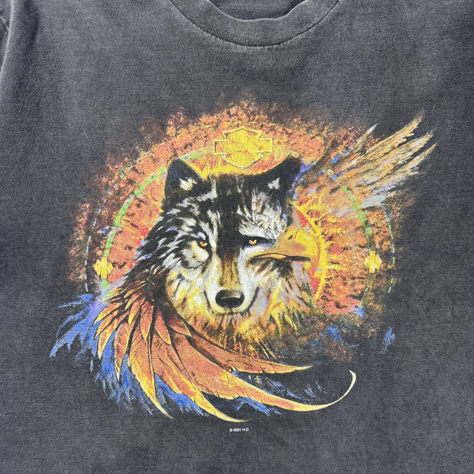 2001 Harley Davidson Wolf & Eagle T-Shirt Faded Black