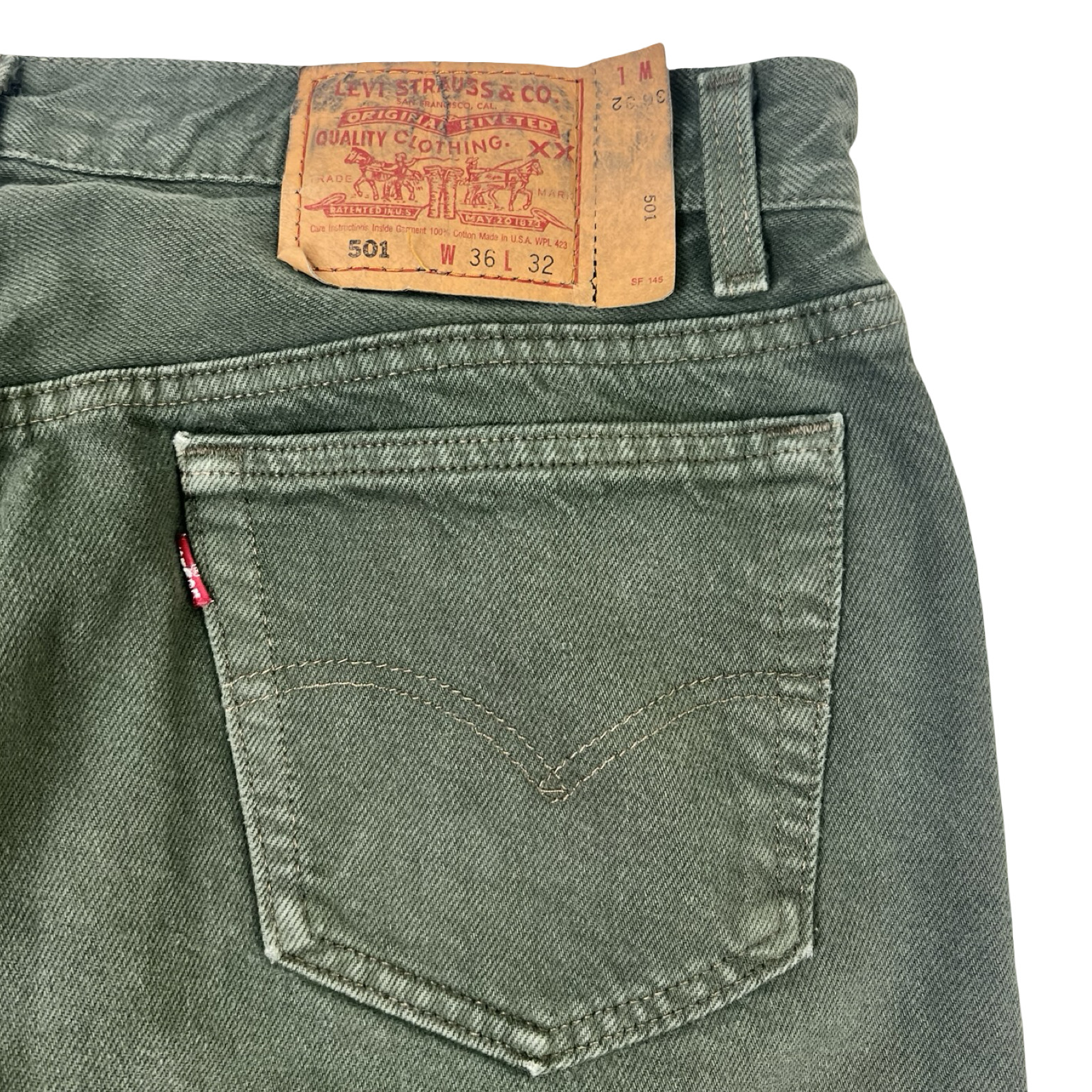 Vintage Levi's 501 Garment-Dyed Olive Green Denim Jeans