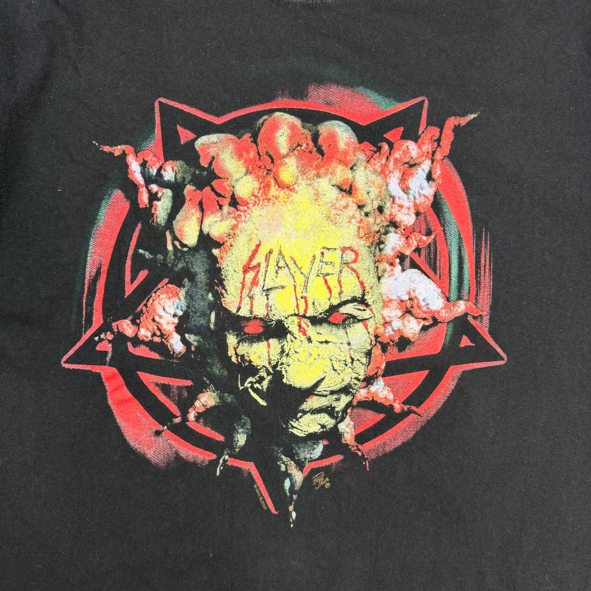 2003 Slayer Demon Head Pentagram Tee Faded Black