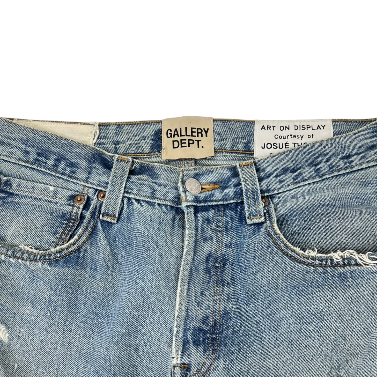 Gallery Dept. Leather Panel Distressed Slim-Fit Jean Light Wash