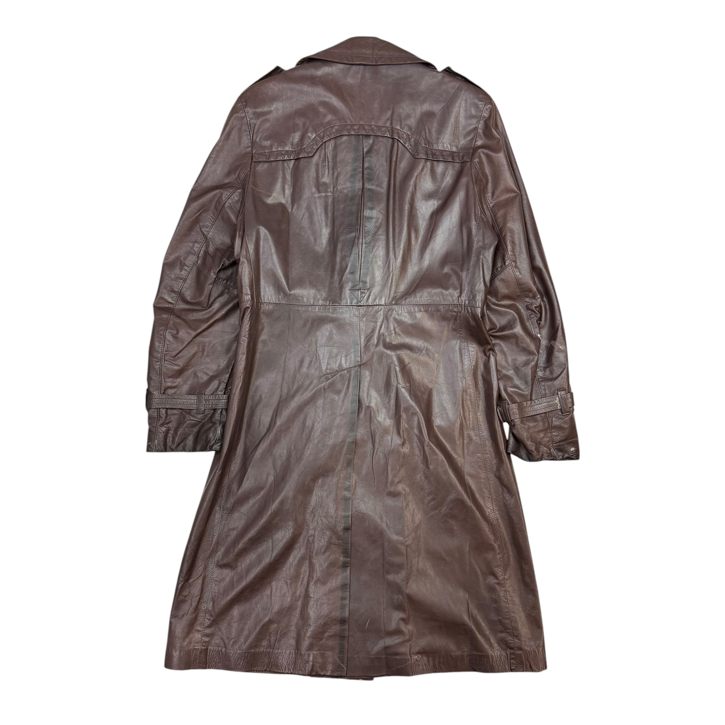 (W) Vintage Sidney Leather Trench Coat Brown
