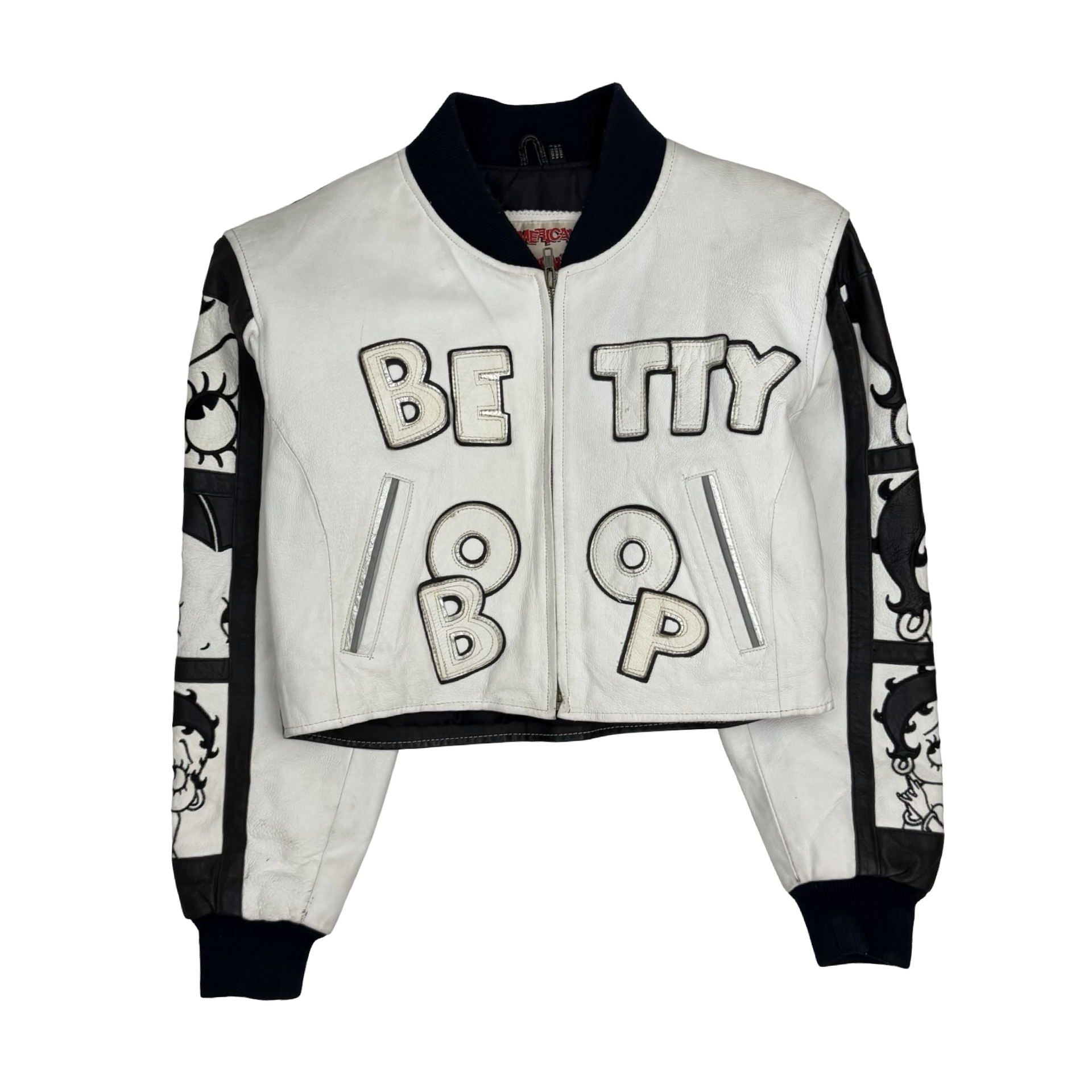 (W) Vintage Betty Boop Leather Cropped Jacket White/Black