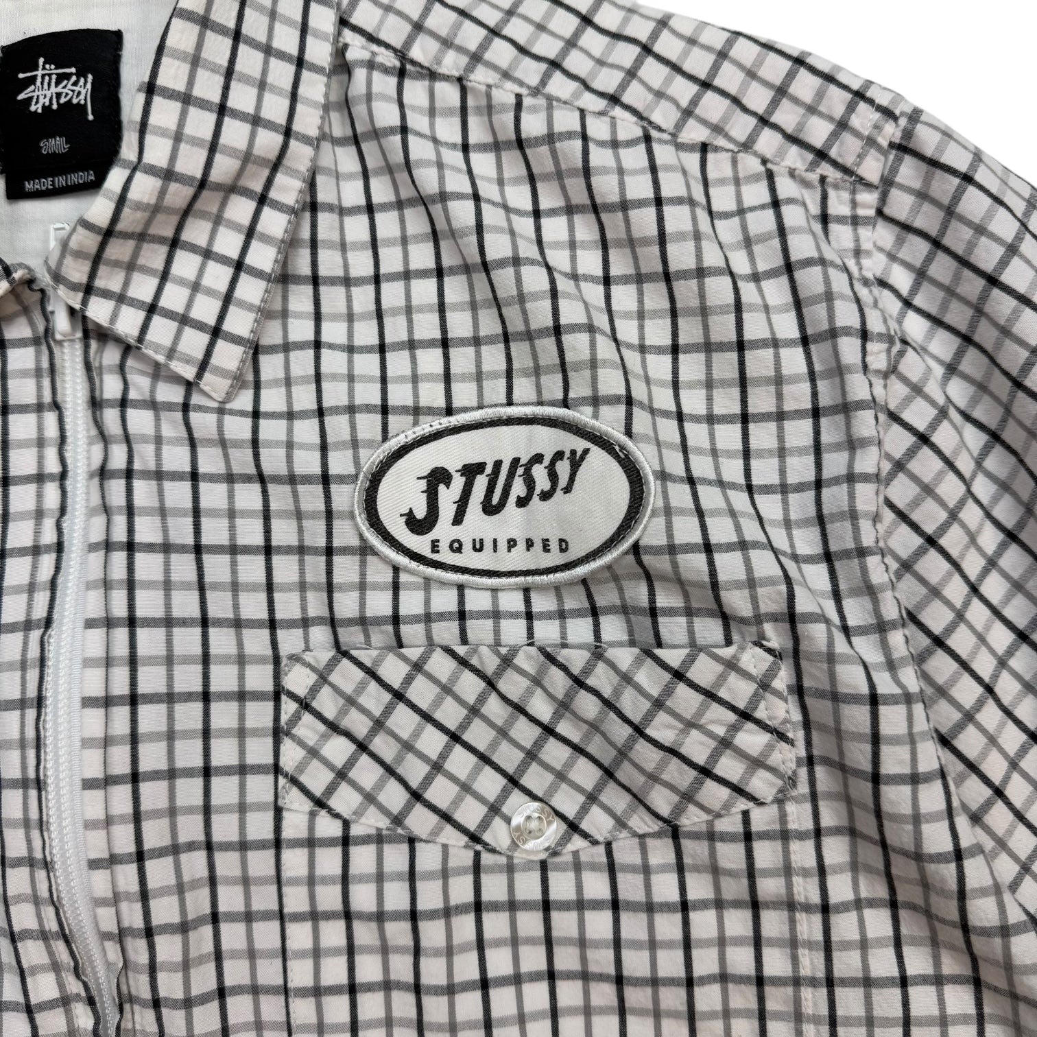 Stussy Equipped Zip Up Plaid Shirt White/Black