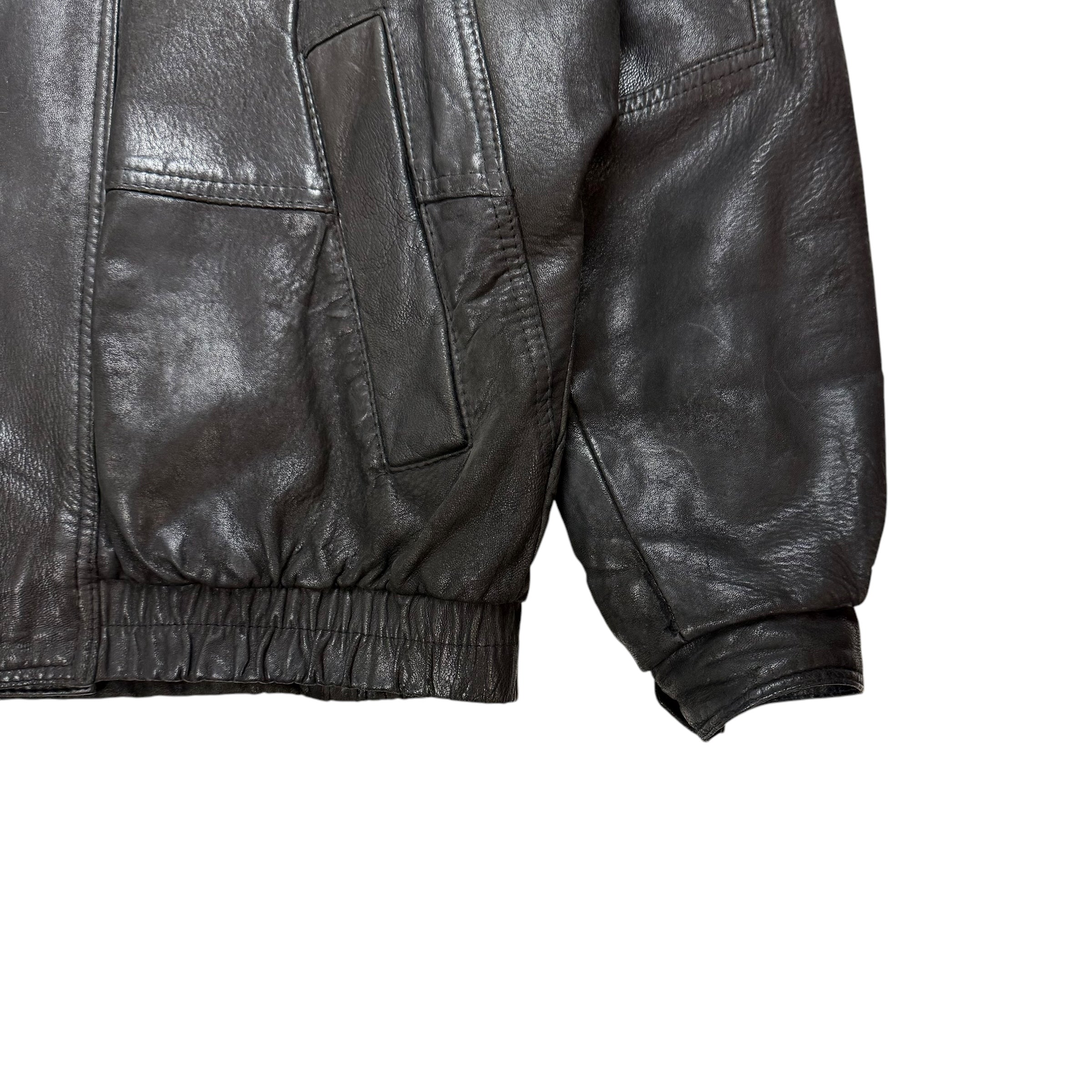 Vintage Leather Button Up Jacket Black