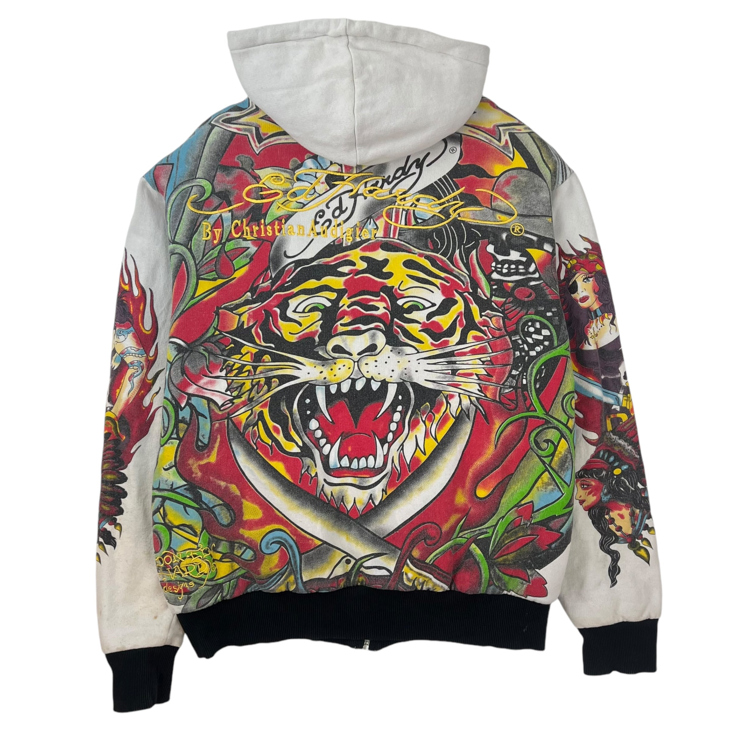 Vintage Ed-Hardy Fur-Lined Hooded Sweatshirt White