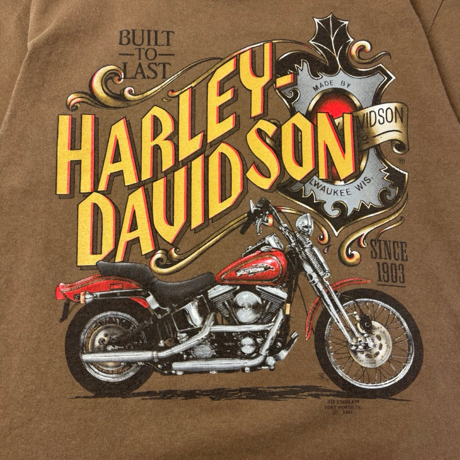 1991 Harley Davidson 3D Emblem Yukon T-Shirt Brown