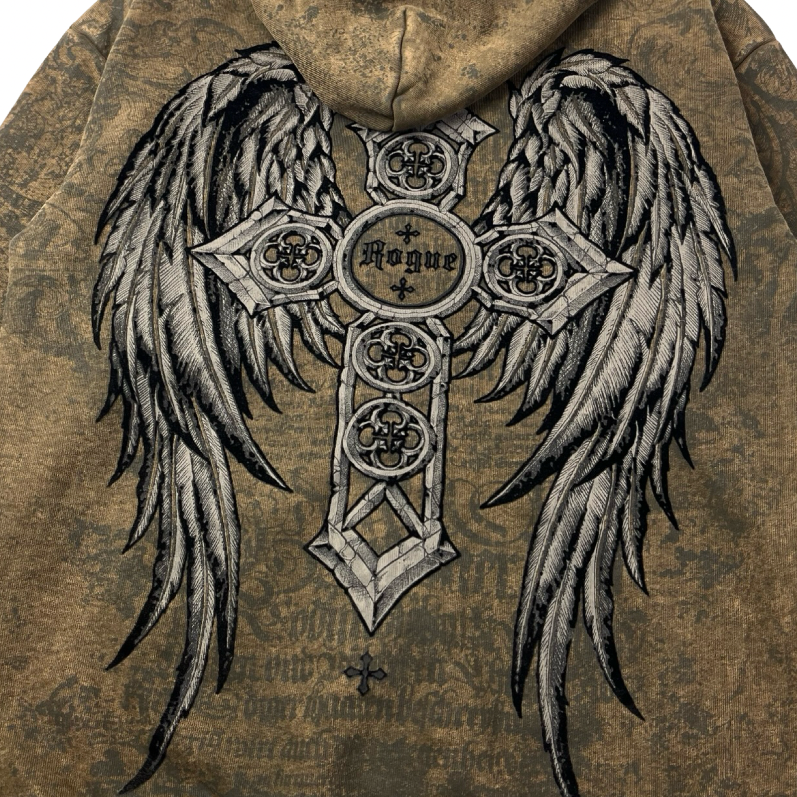 Vintage Y2K Affliction Flocked Celtic Winged Cross Zip Up Hoodie