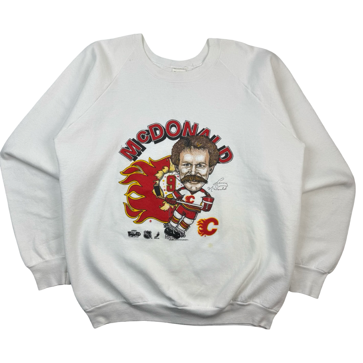 1988 Calgary Flames Lanny McDonald Cartoon Crewneck
