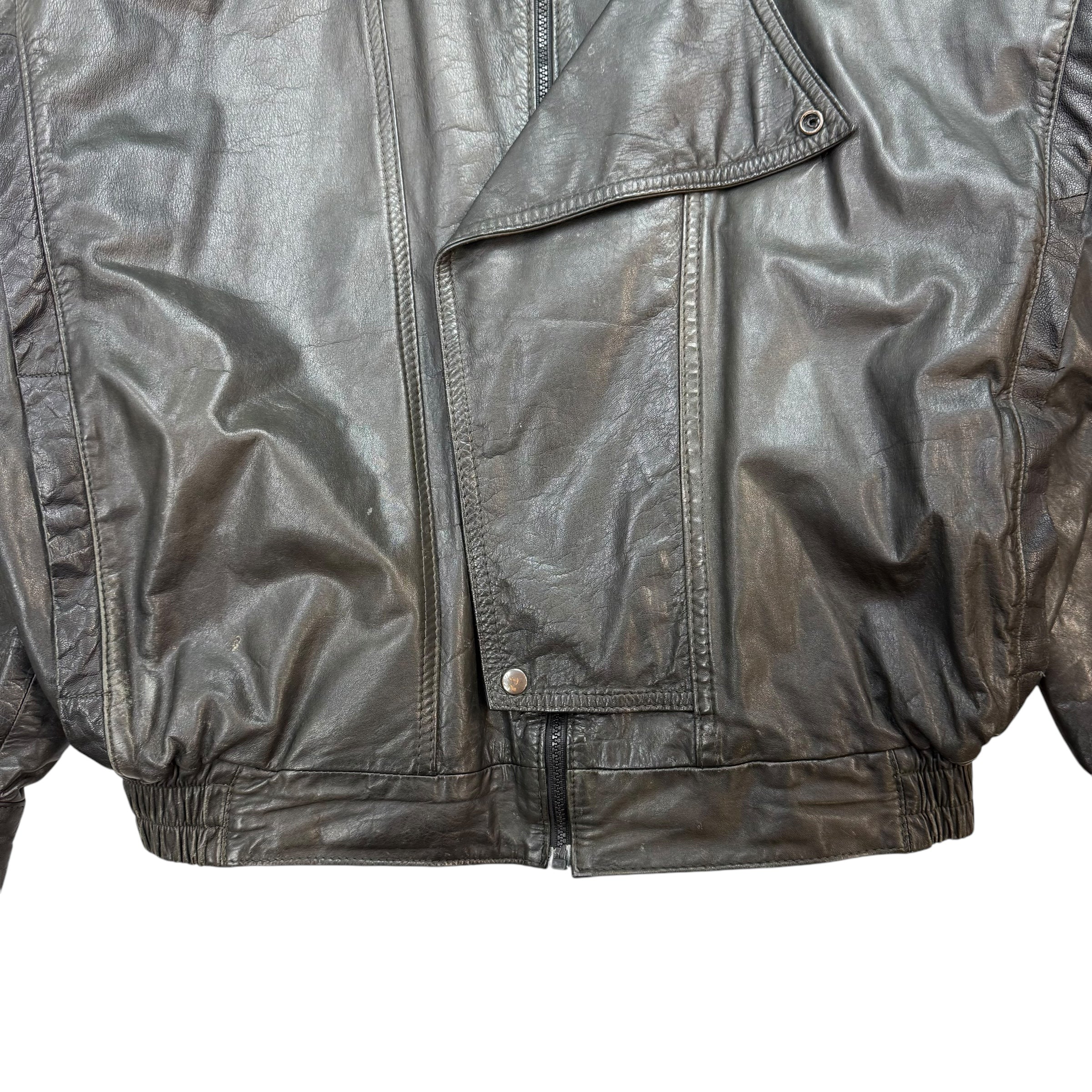 Vintage Leather Bomber Jacket Black