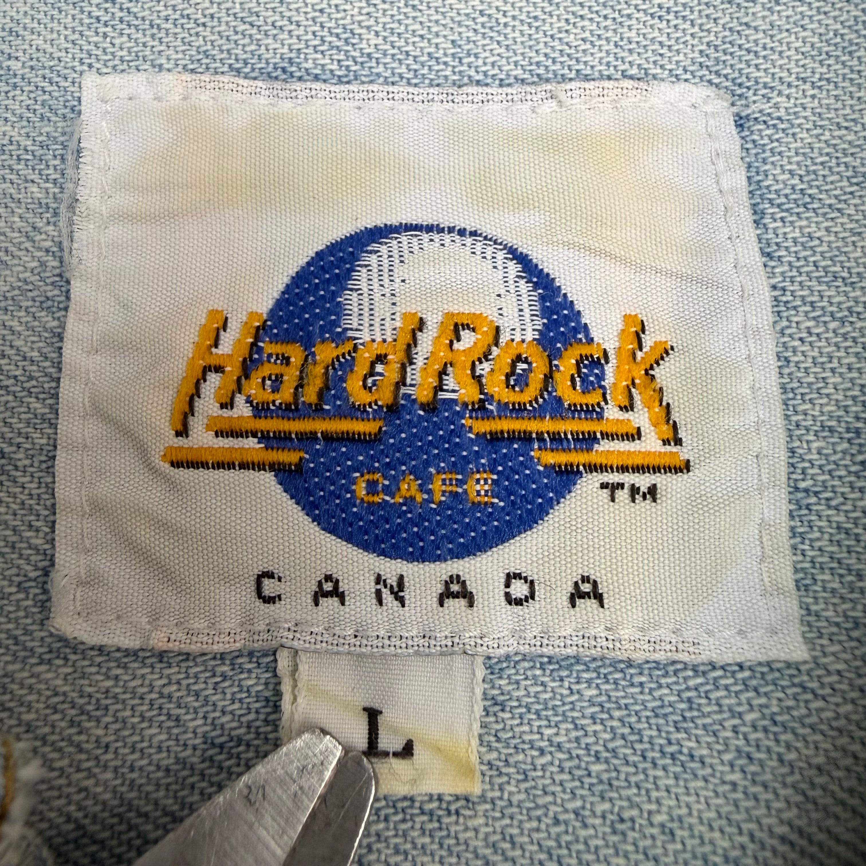 Vintage Hard Rock Cafe Edmonton Denim Button Up Shirt Blue