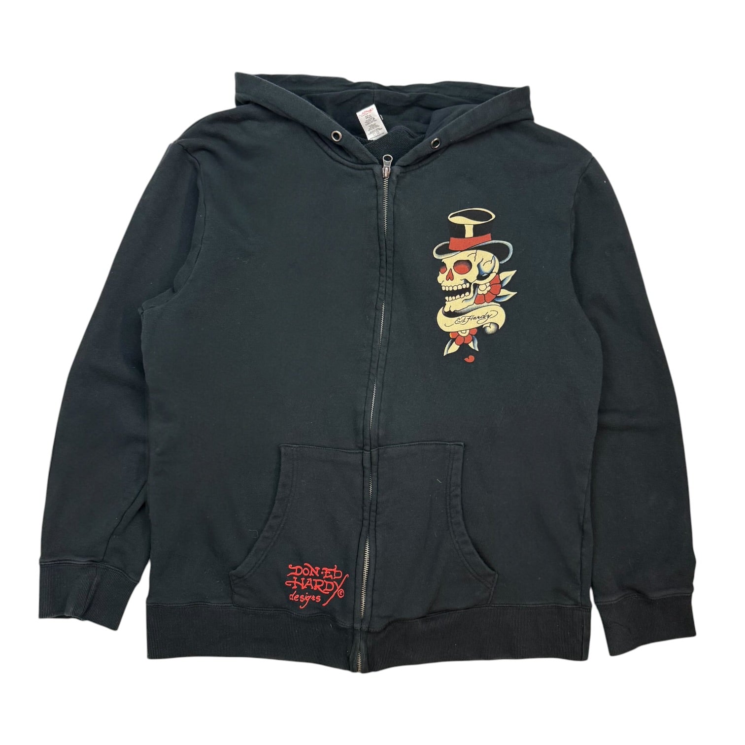 Vintage Ed Hardy By Christian Audigier Skull Zip Up Hoodie Black