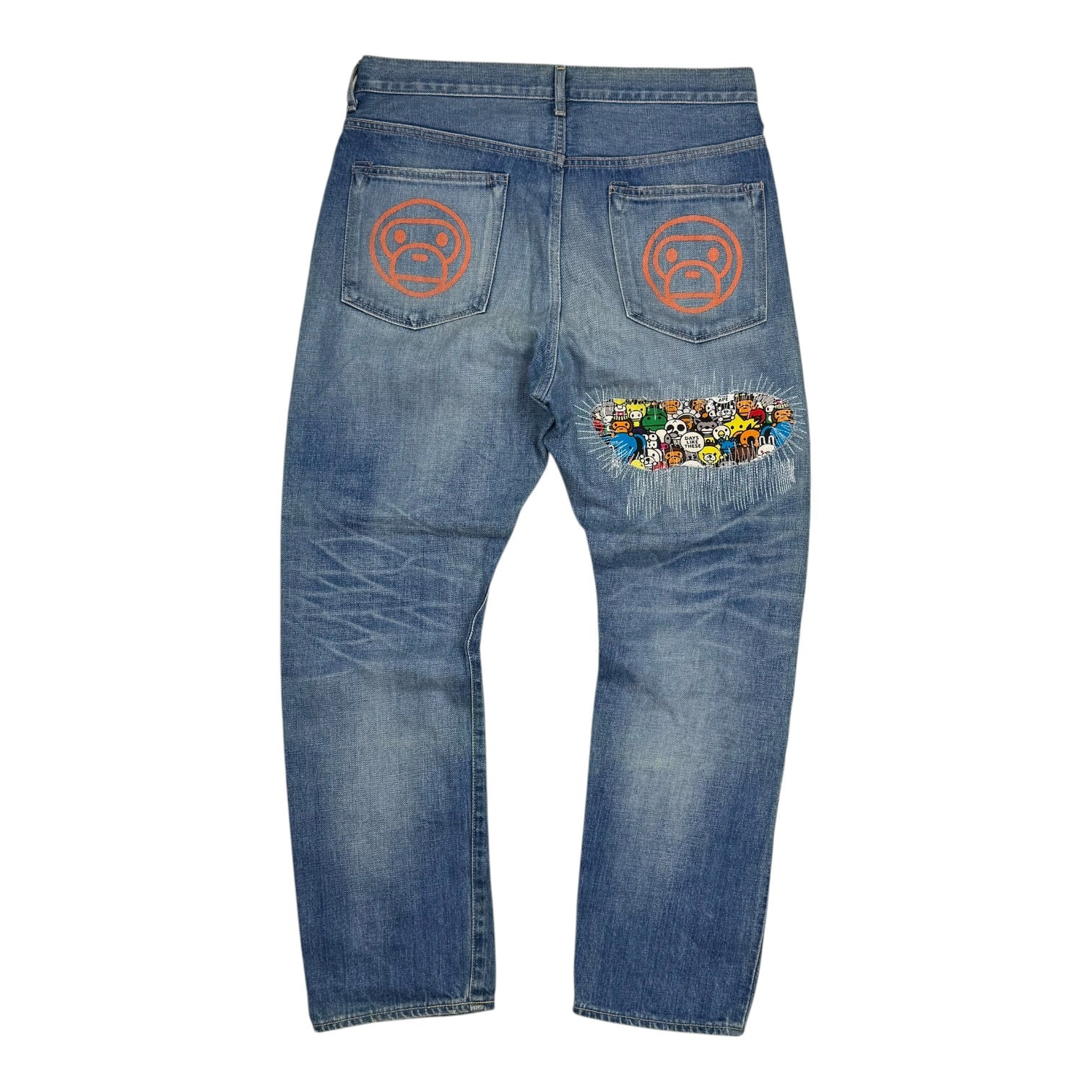 A Bathing Ape Milo Animal Safari Damaged Denim Pants Medium Wash