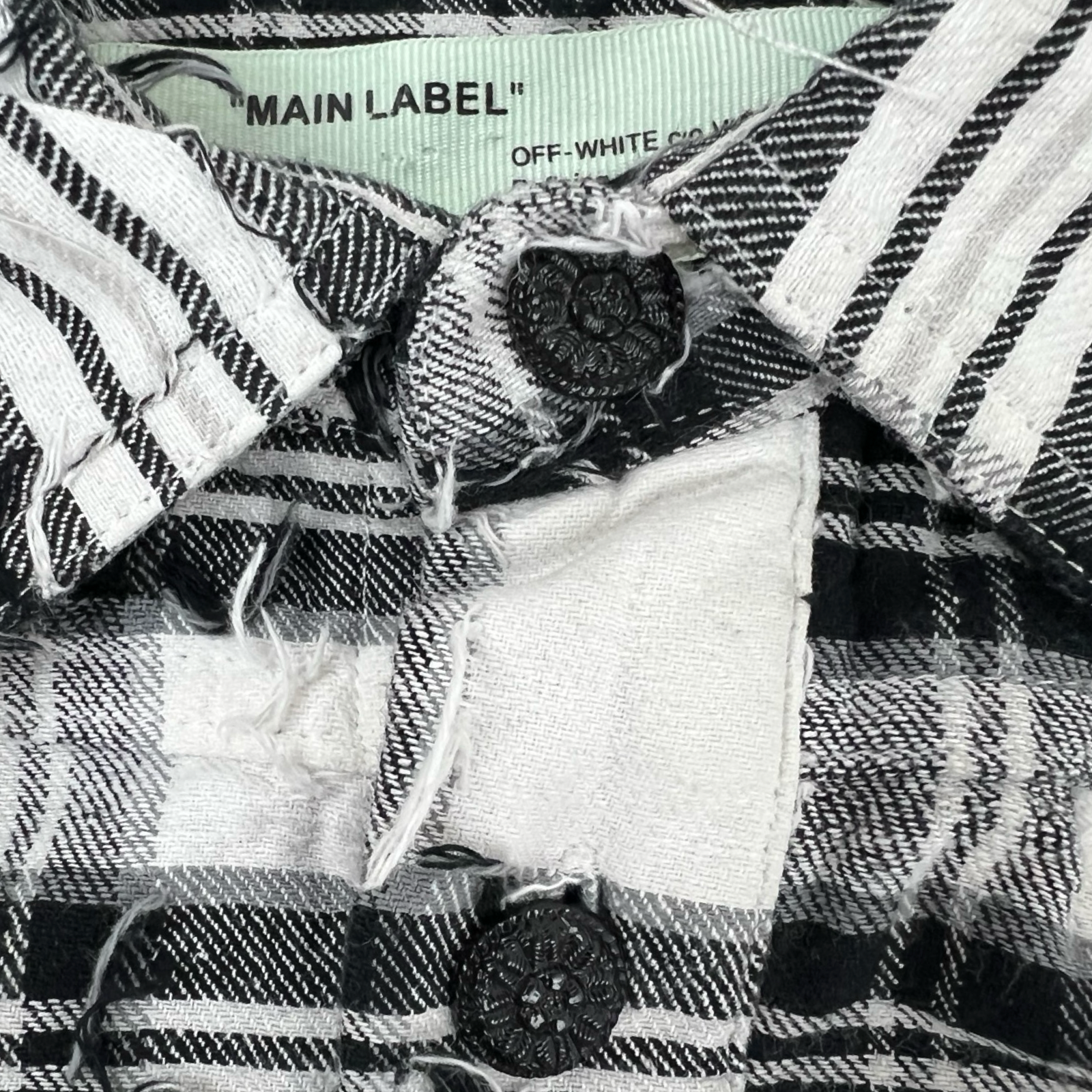 Off White Distressed Tartan Flannel Button Up