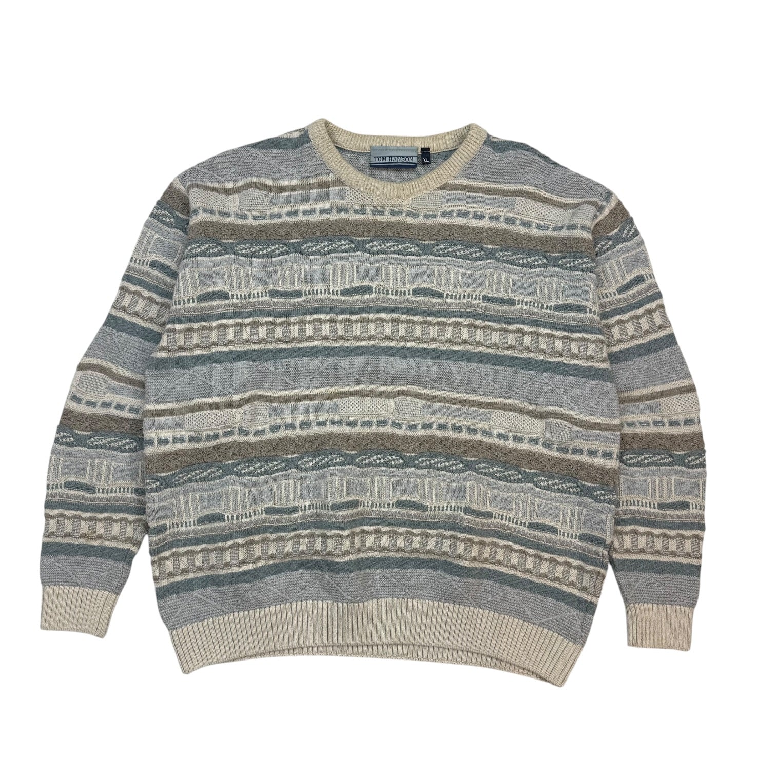 Vintage Tom Hanson Coogi Style Knit Sweater Light Blue/ Beige