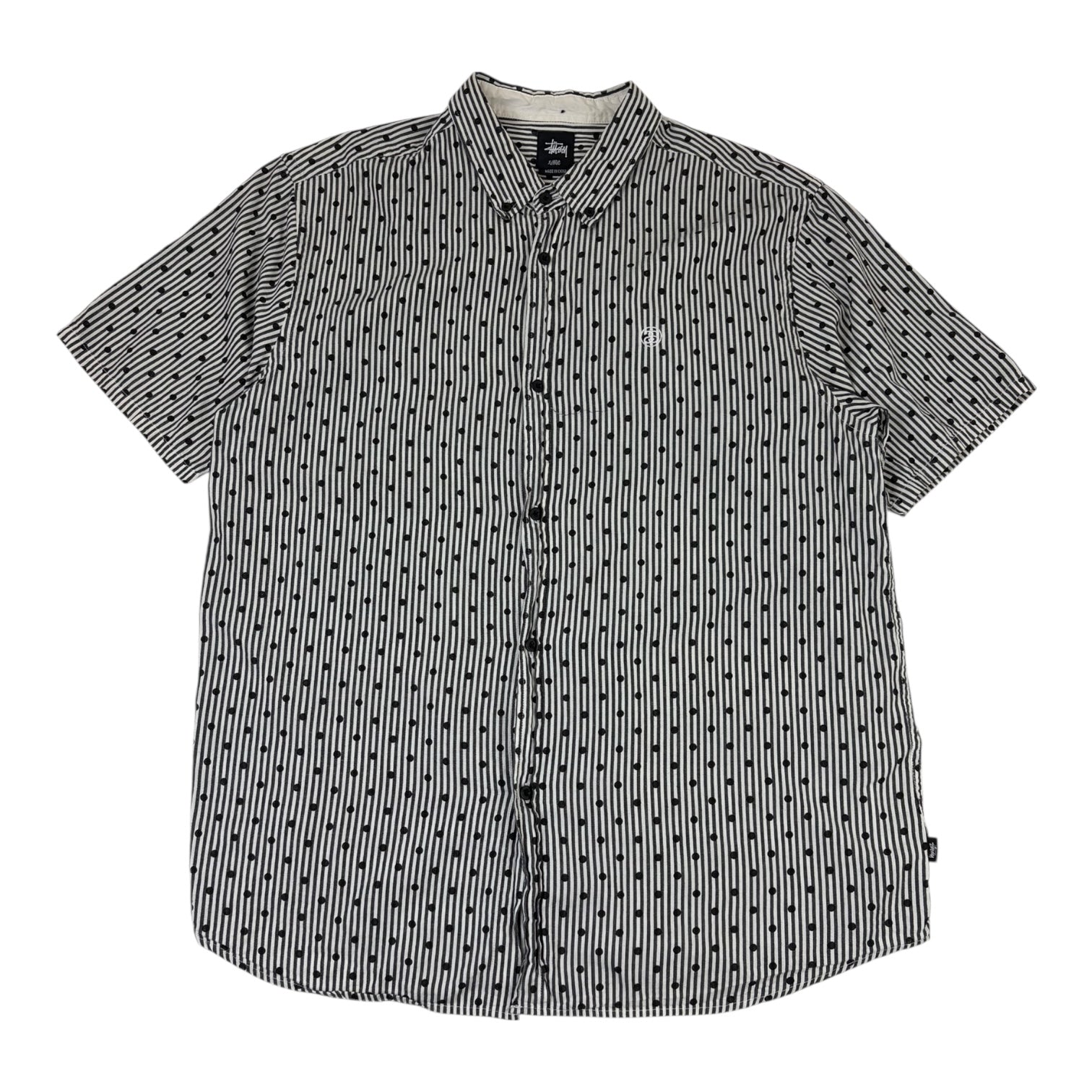 Vintage Stussy Polka Dot Striped Button Up T-Shirt