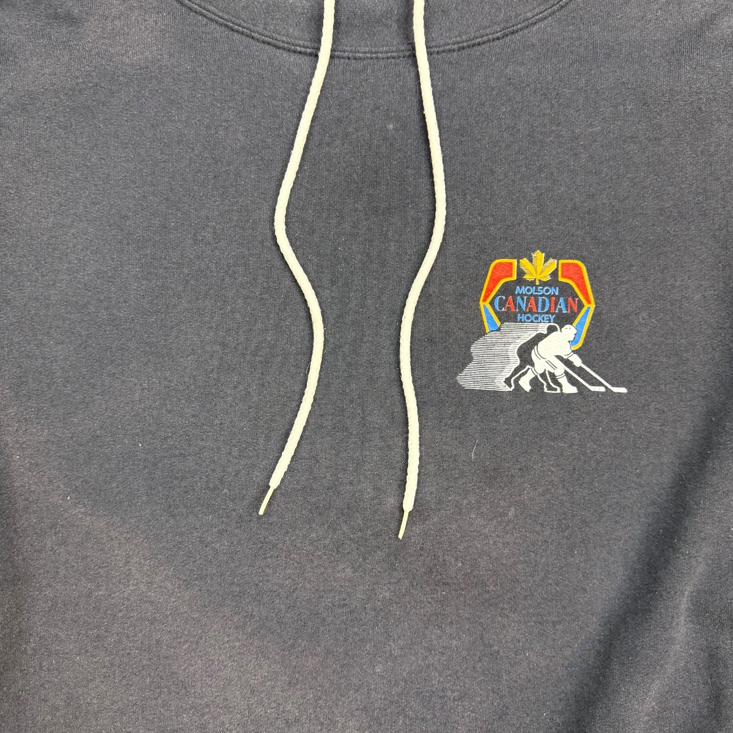 Vintage Molson Canadian Hockey ‘The Last Defence’ Goalie Mask Crewneck Faded Black