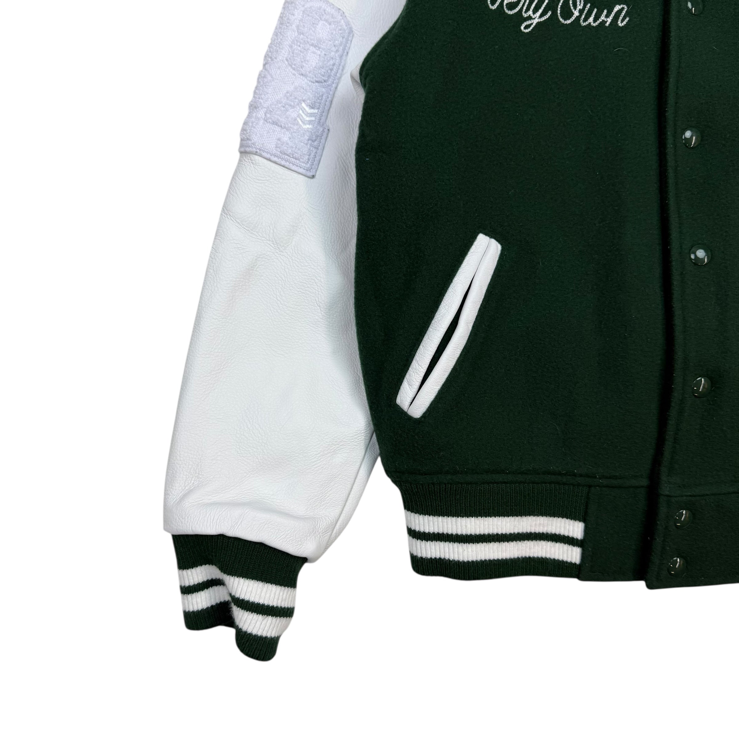 Octobers Very Own Letterman Leather Jacket Green/White