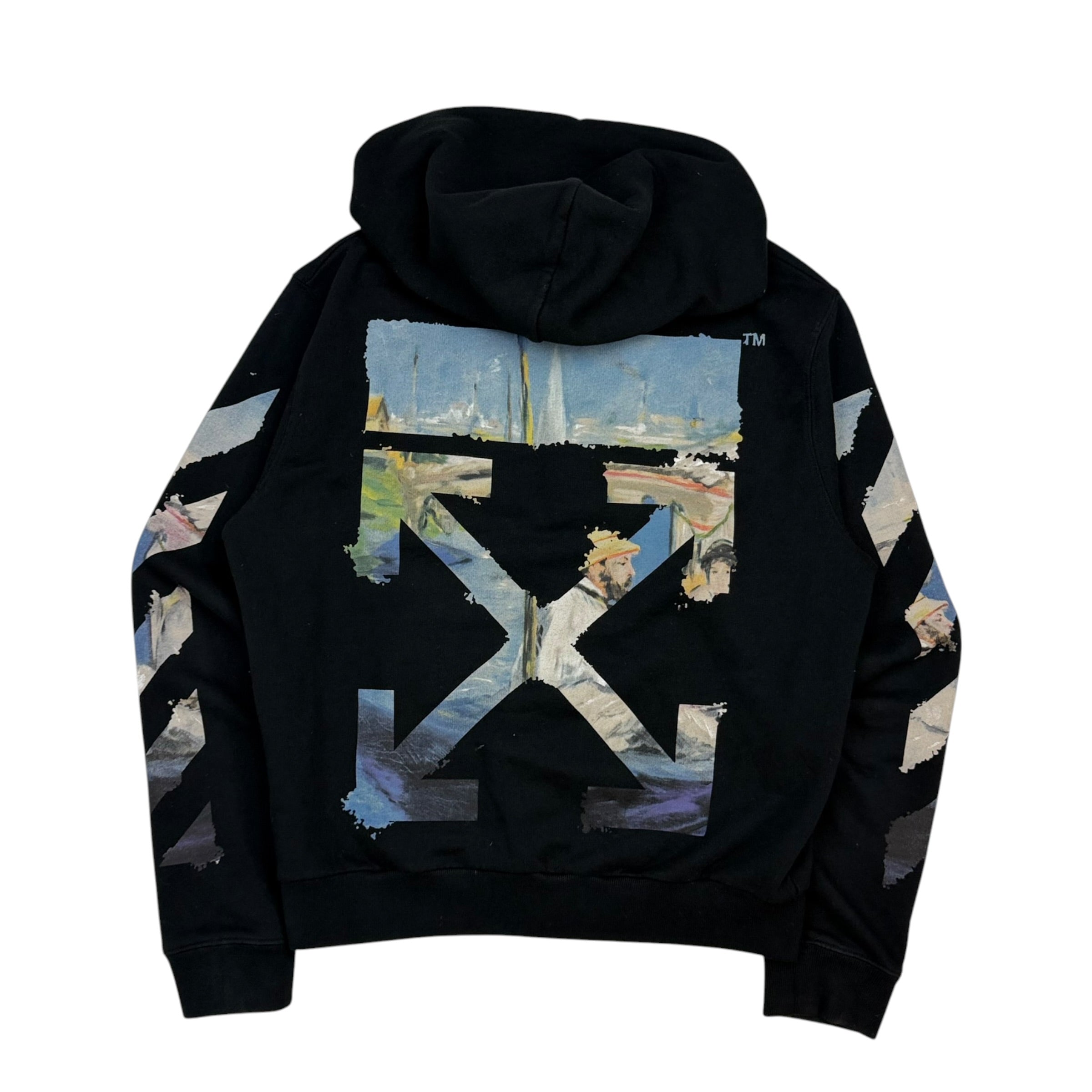 Off White Diag Print Zip Up Hoodie Black