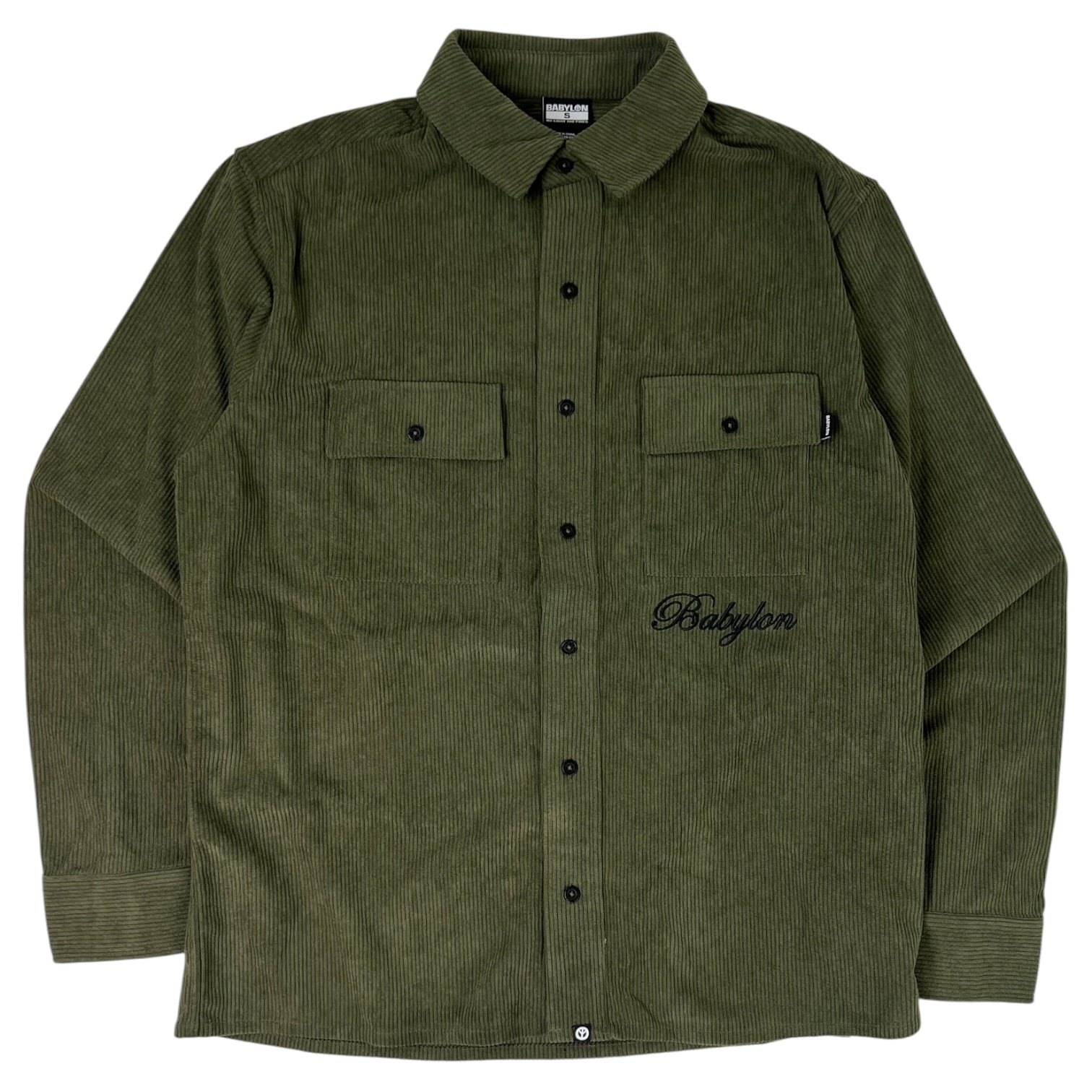Babylon Corduroy Button Up Shirt Olive Green