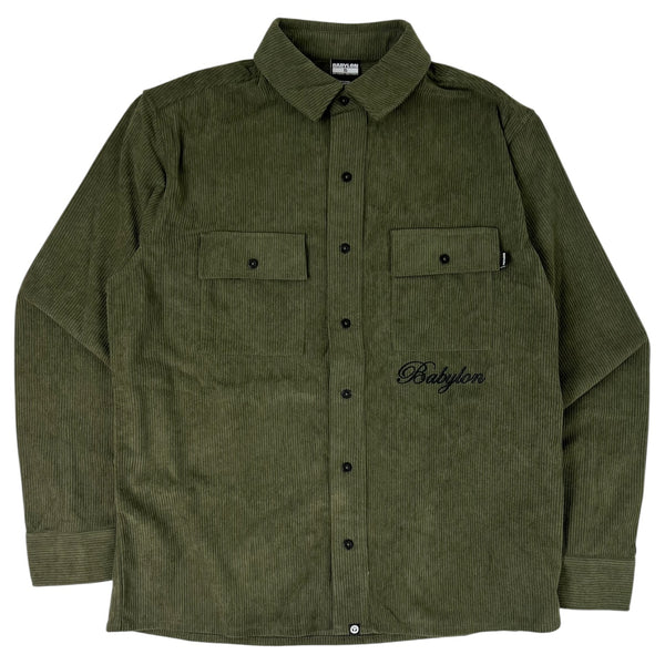 Babylon Corduroy Button Up Shirt Olive Green
