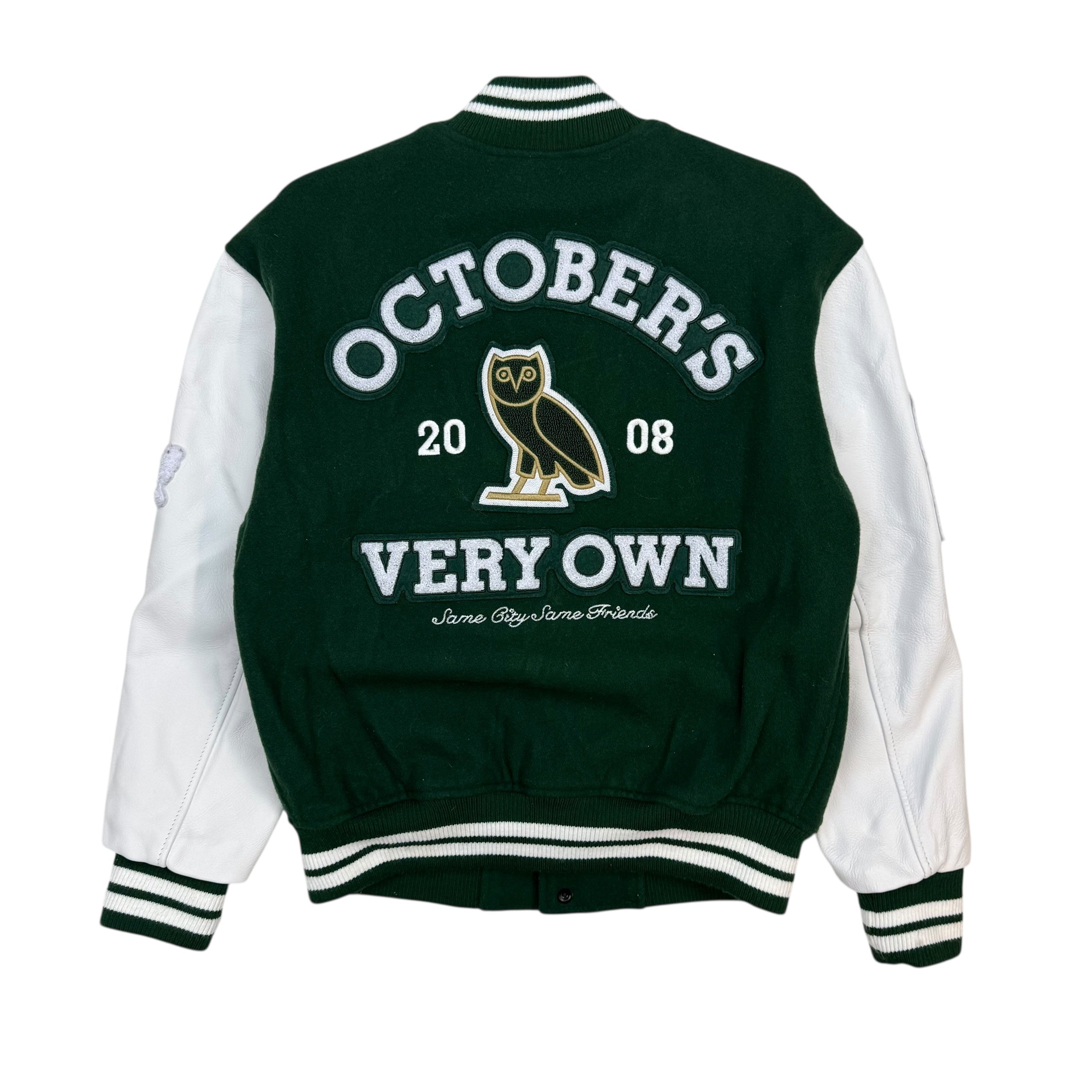 Octobers Very Own Letterman Leather Jacket Green/White