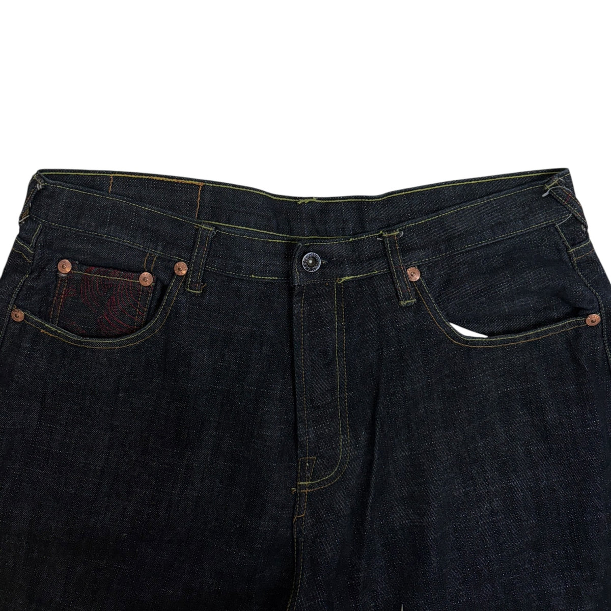 Red Monkey Company Embroided Geisha Baggy Denim Shorts Dark Wash