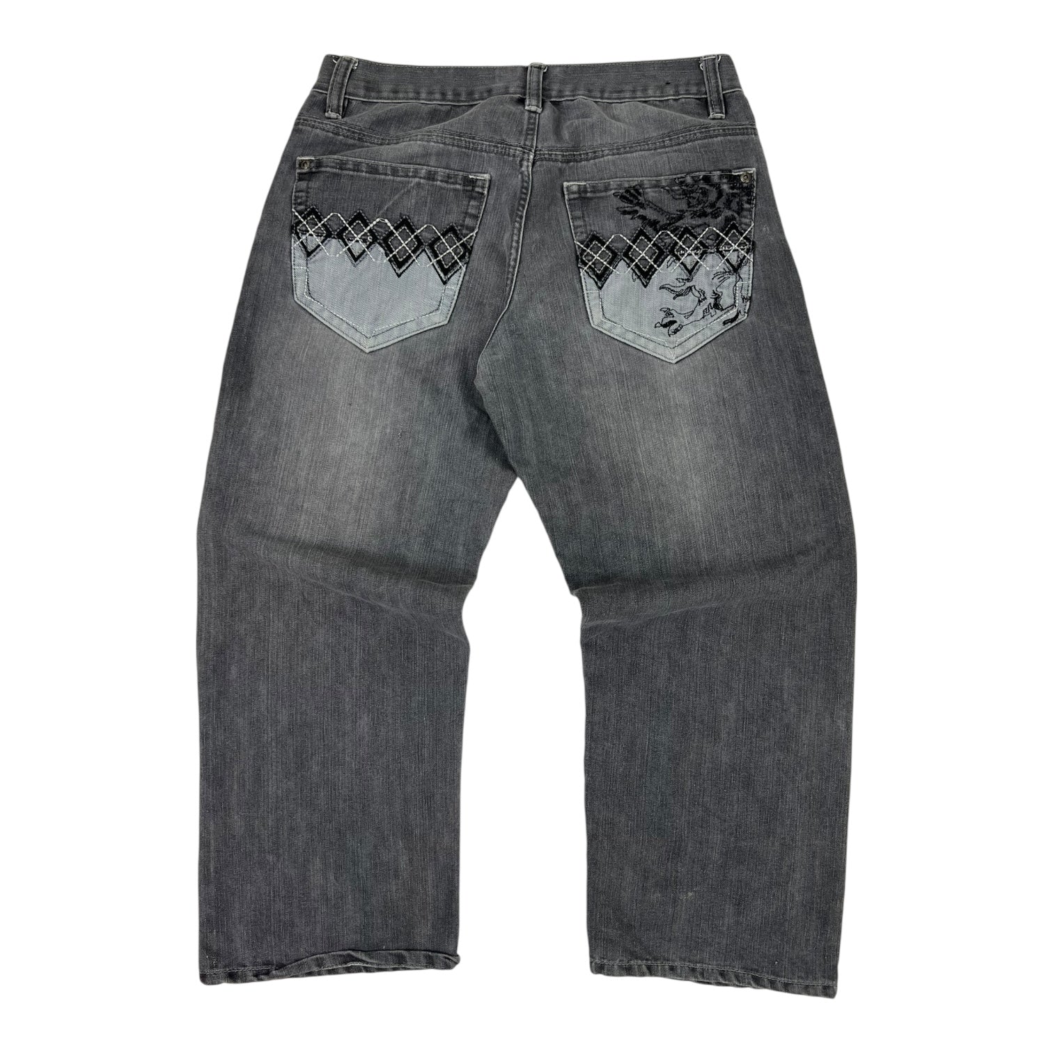 Vintage Y2K Avirex Argyle Baggy Denim Pant Grey