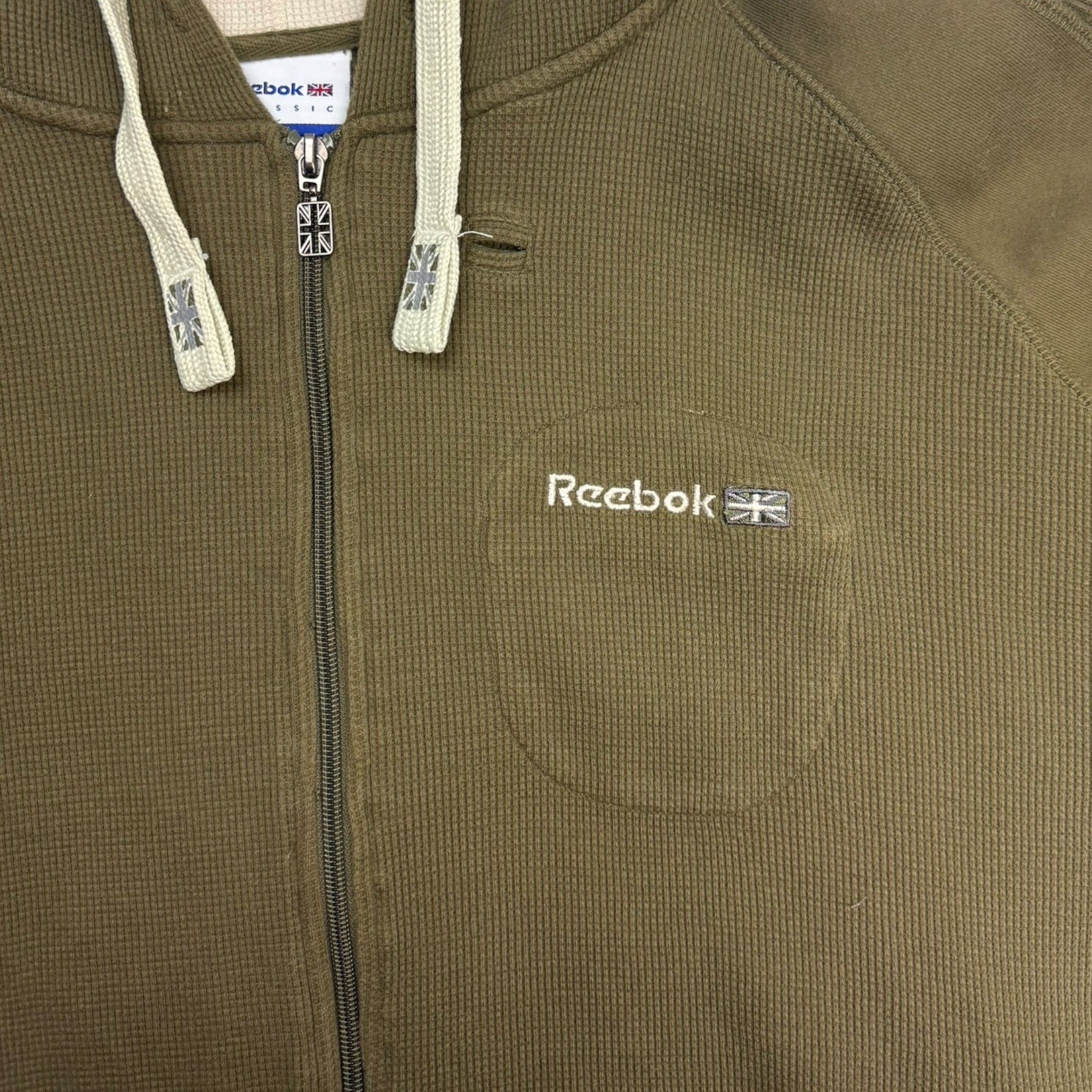 Vintage Y2K Reebok Thermal Zip-Up Hoodie Olive