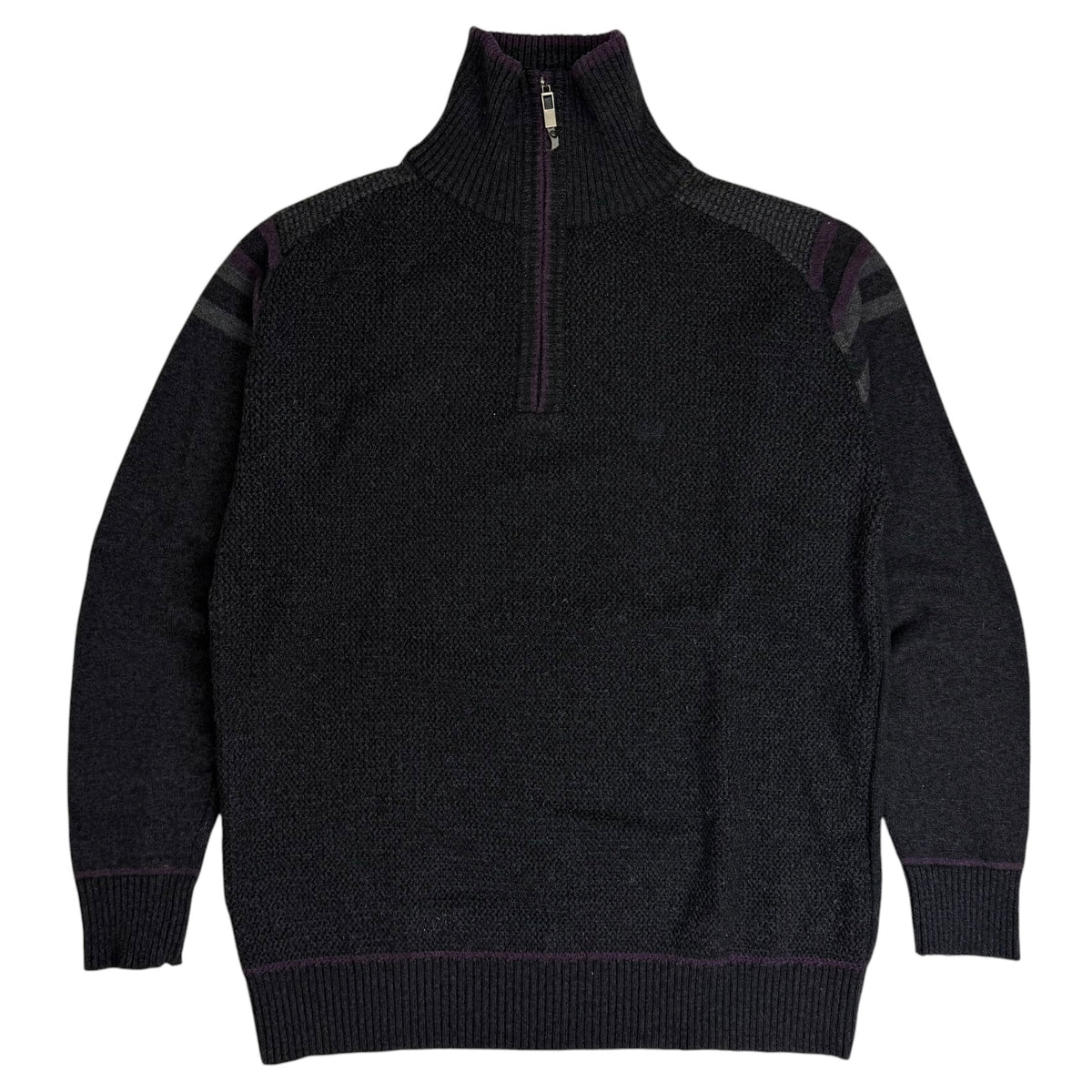 Vintage Giorgio Armani Mock Neck Knit Quarter Zip Charcoal