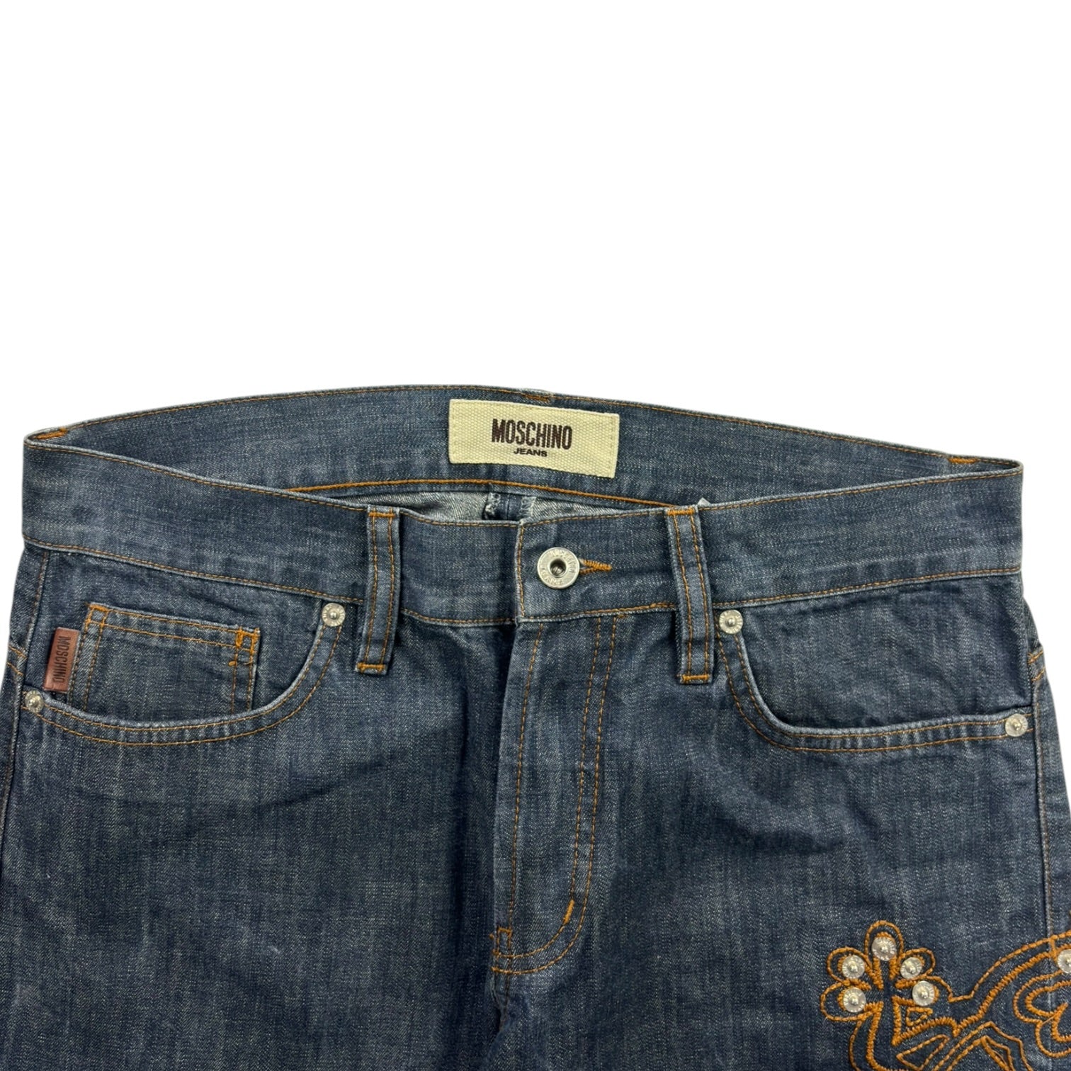 (W) Moschino Embroidered Dark Wash Jeans