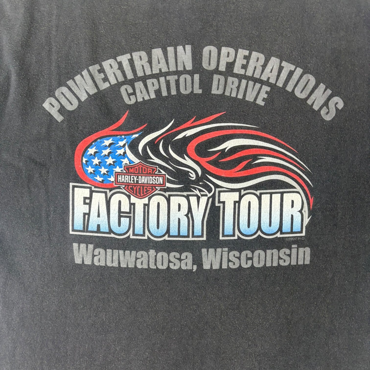 Vintage 2007 Harley Davidson of Wauwatosa “Factory Tour” T-Shirt Black