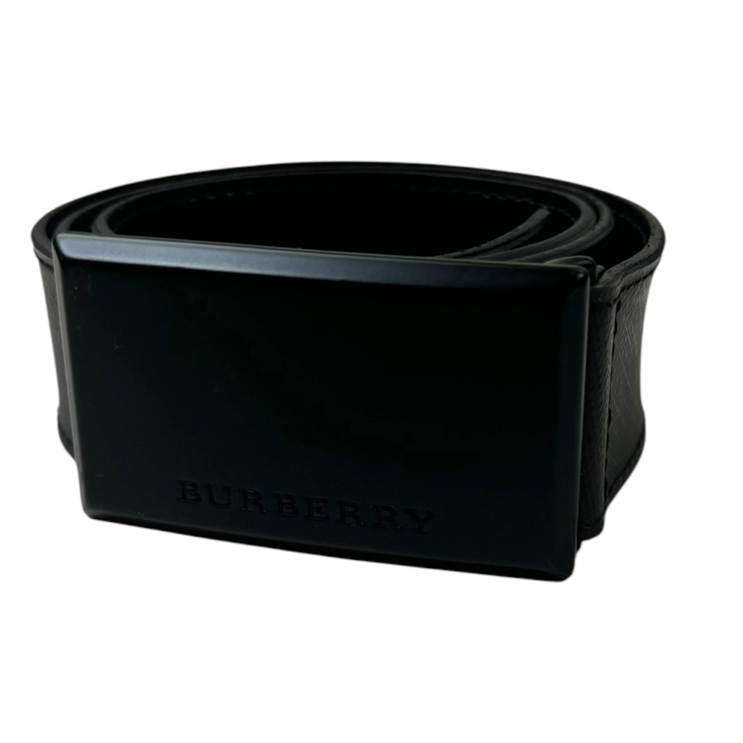 Burberry Monochrome Plaid Leather Belt Black