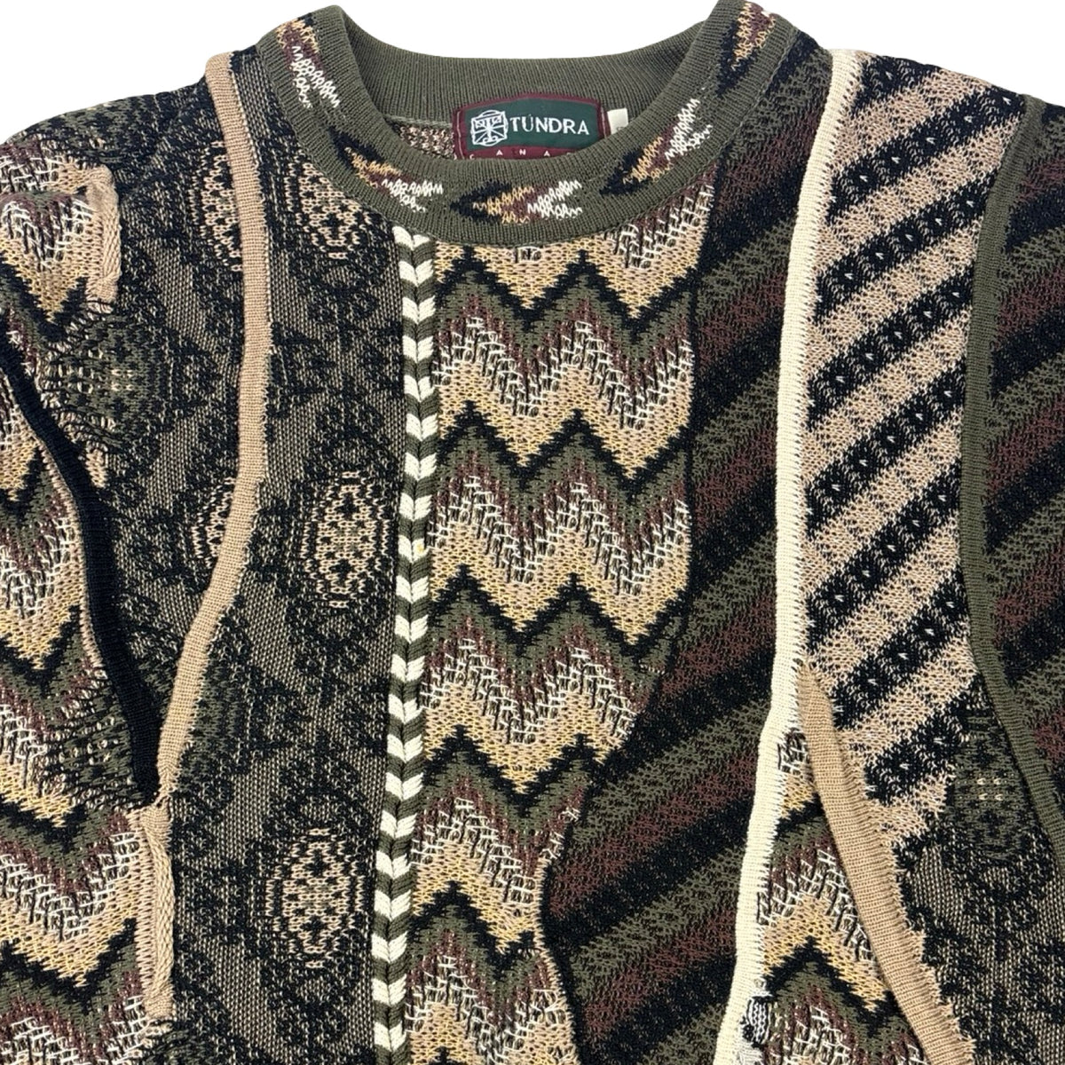 Vintage Tundra 3D Knit Sweater Abstract Brown