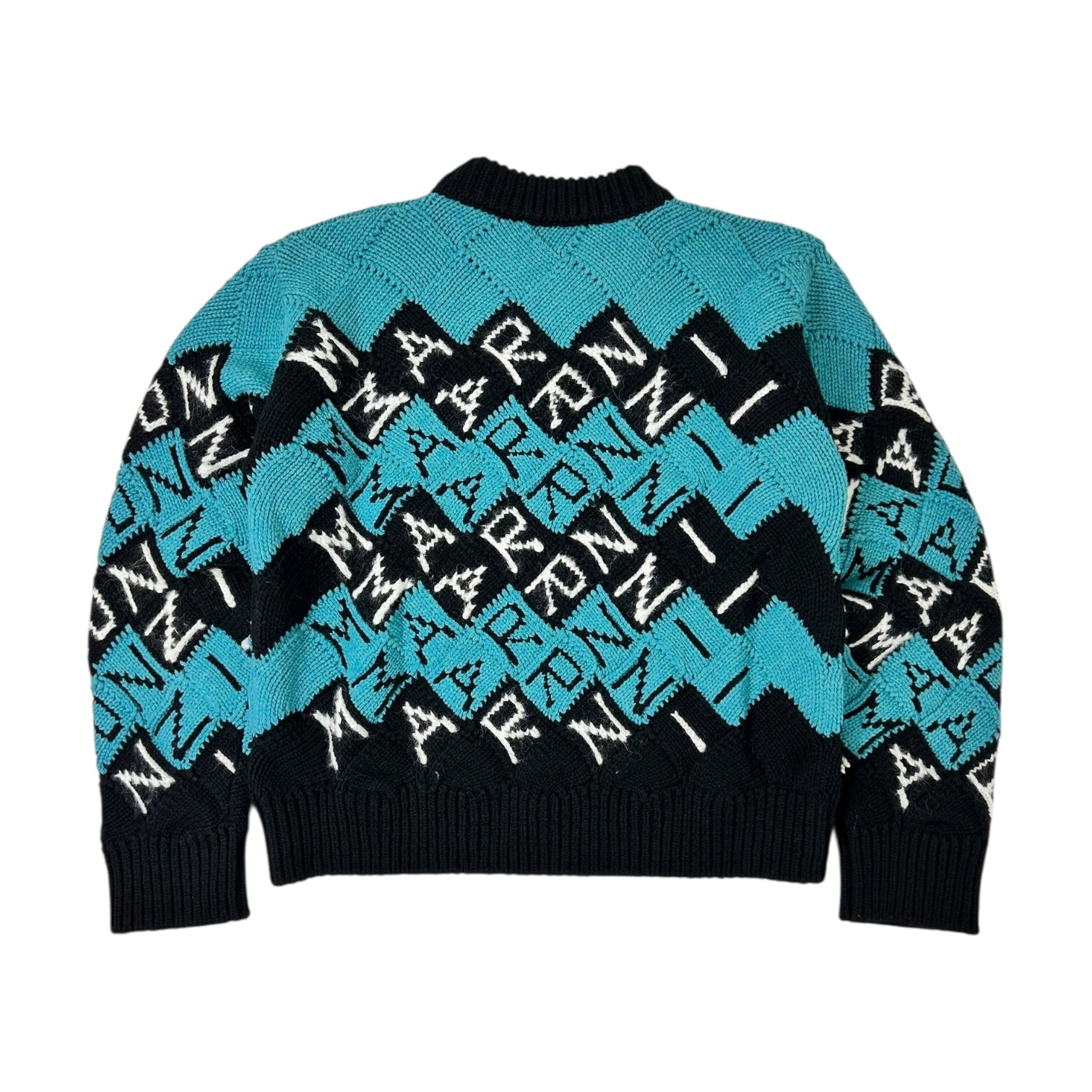 Marni Logo-Intarsia Virgin Wool Sweater Black/Turquoise
