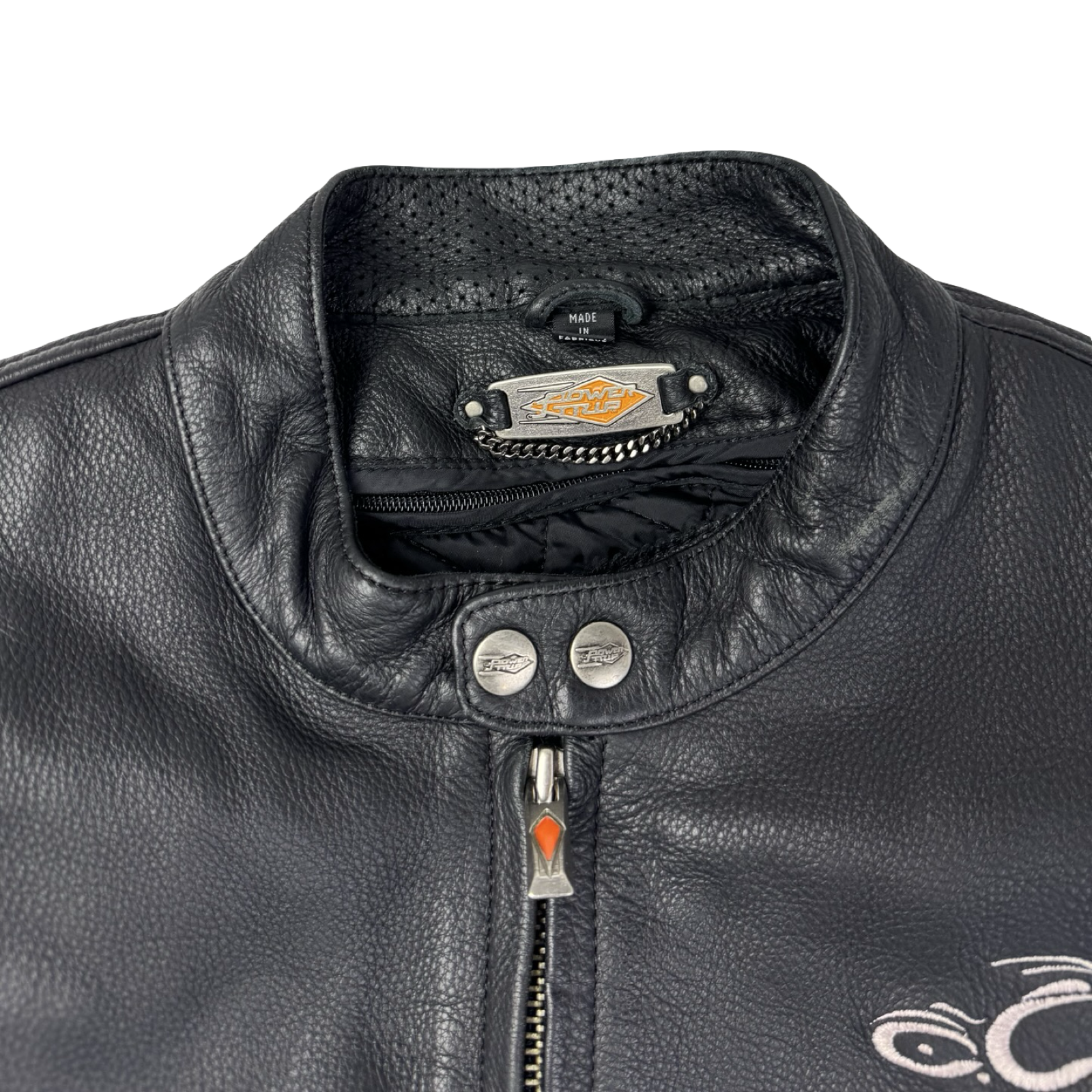 Vintage OCC Flame-Sleeve Leather Biker Jacket