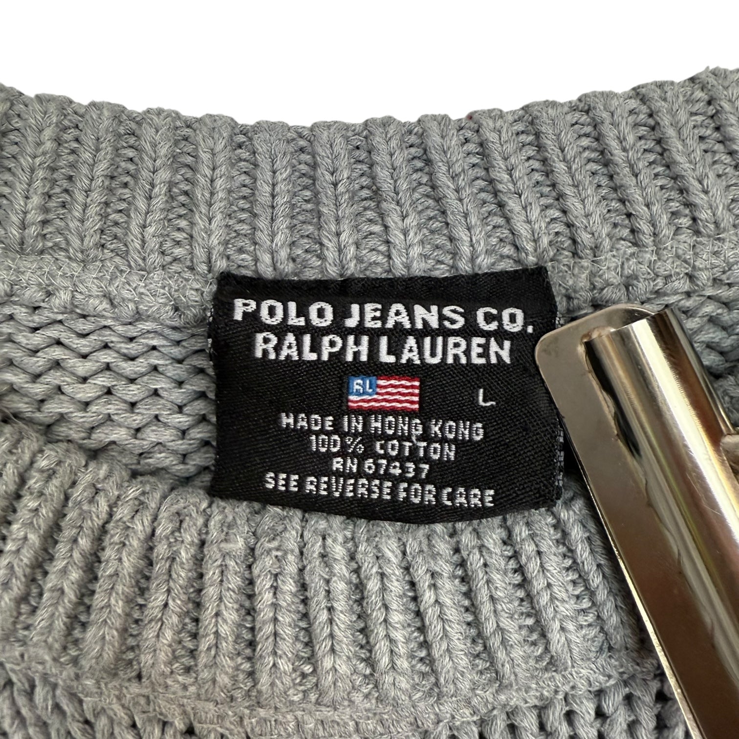 Vintage Polo Jeans Flag Knit Sweater Grey
