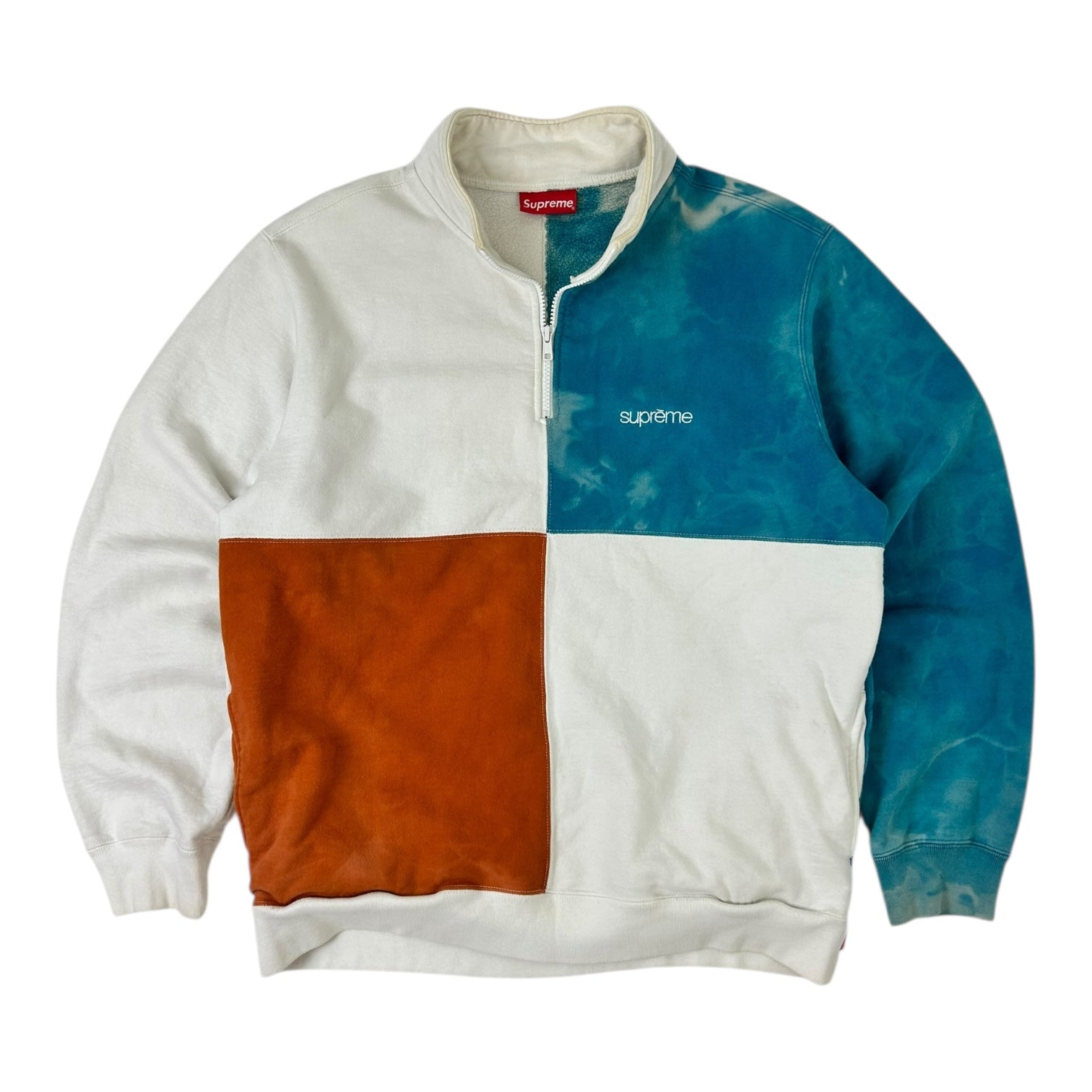 Supreme Color Blocked Half Zip Sweatshirt White/Orange