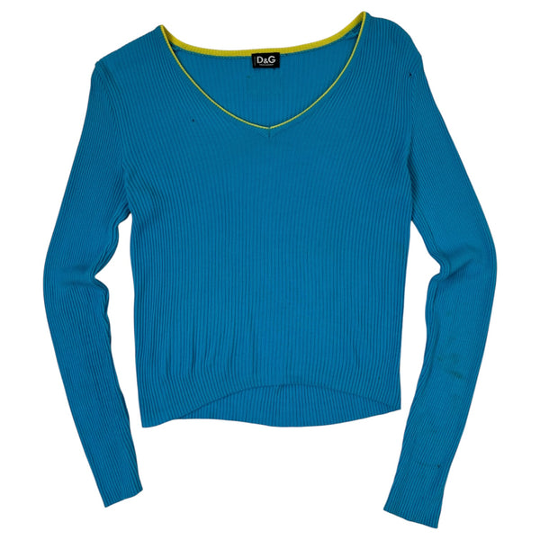 (W) D&G V-Neck Ribbed Sweater Blue