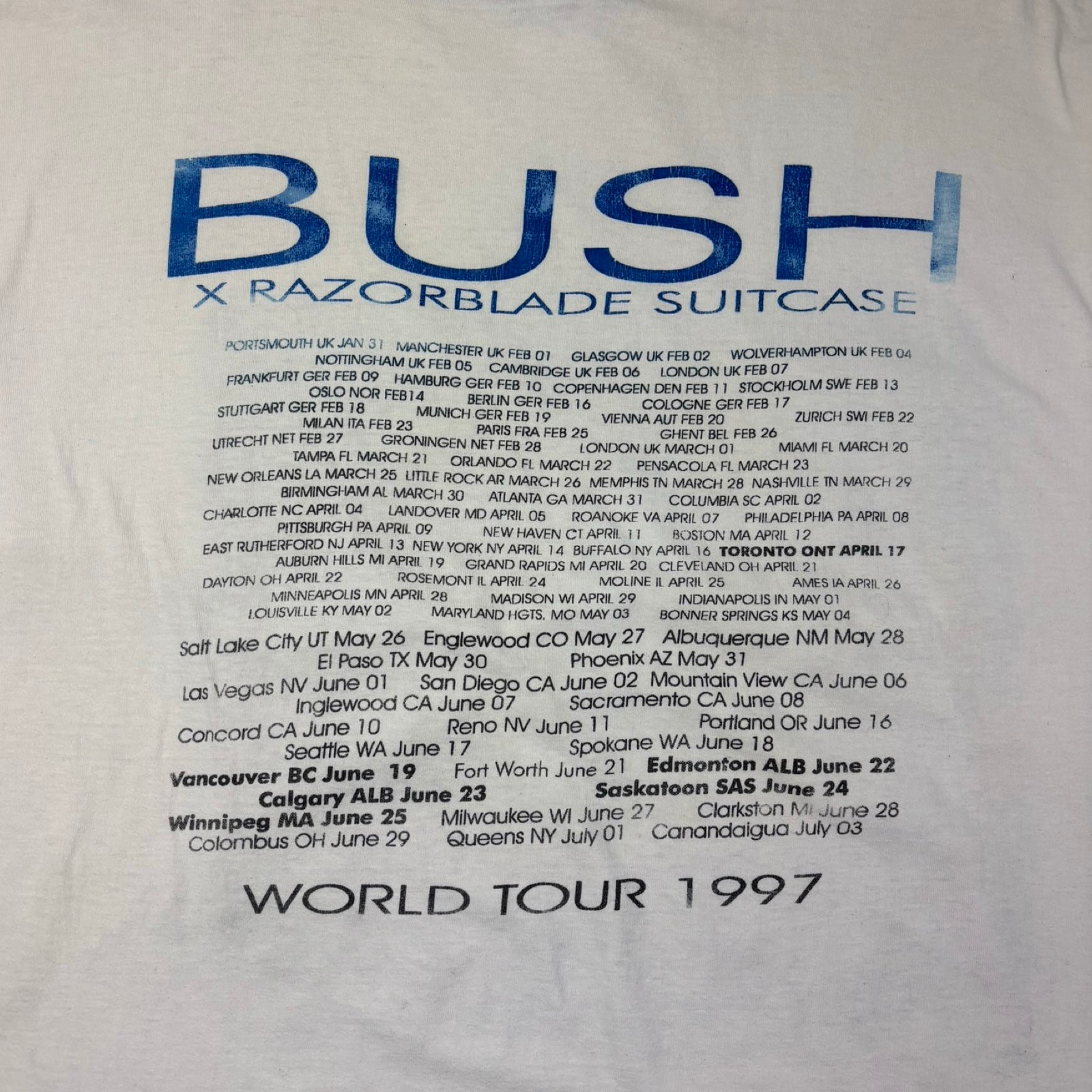 1997 Bush 'Razorblade Suitcase' World Tour Band T-Shirt