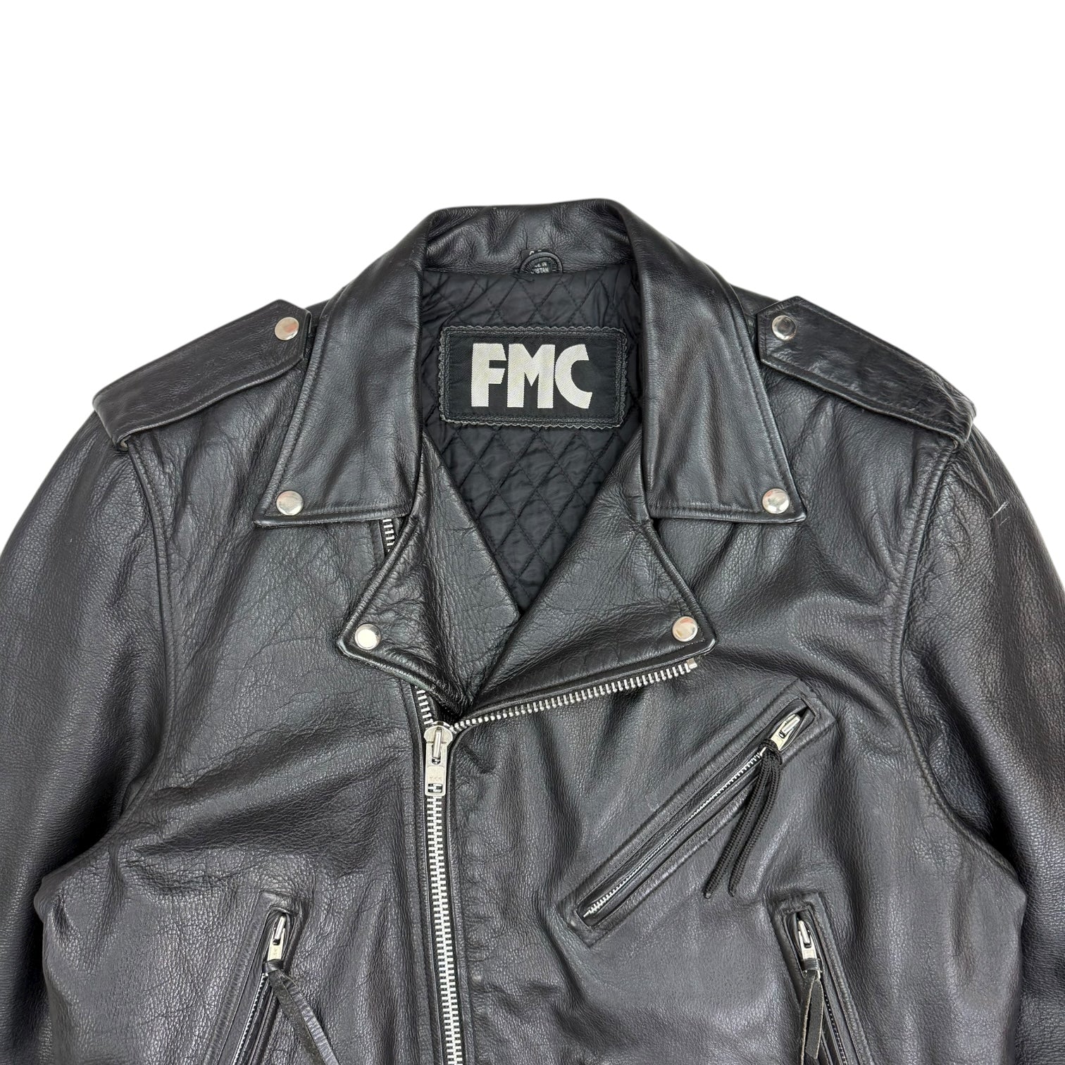 Vintage FMC Leather Moto Zip Jacket Black