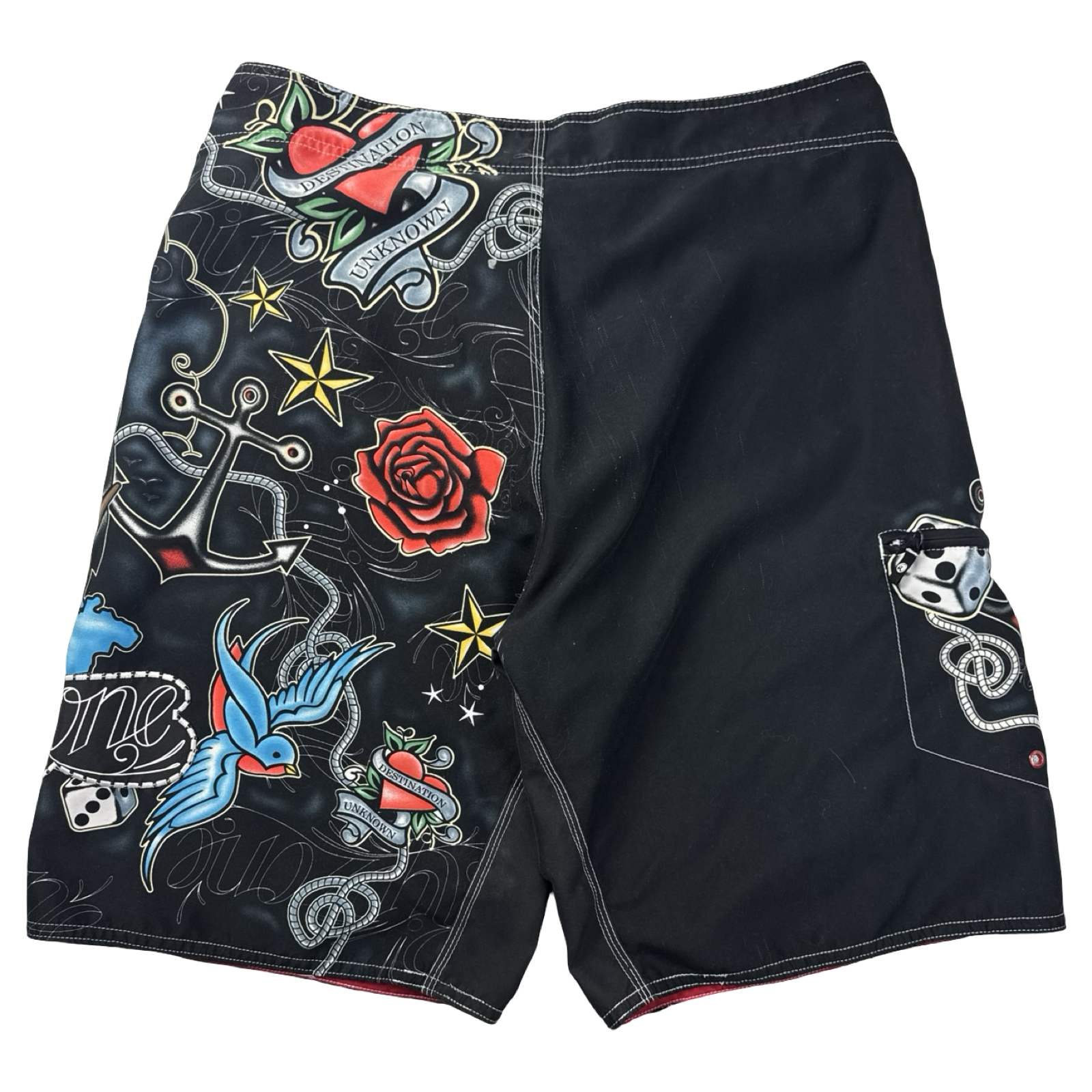 Vintage Y2K Ripzone Tattoo Board Shorts Black