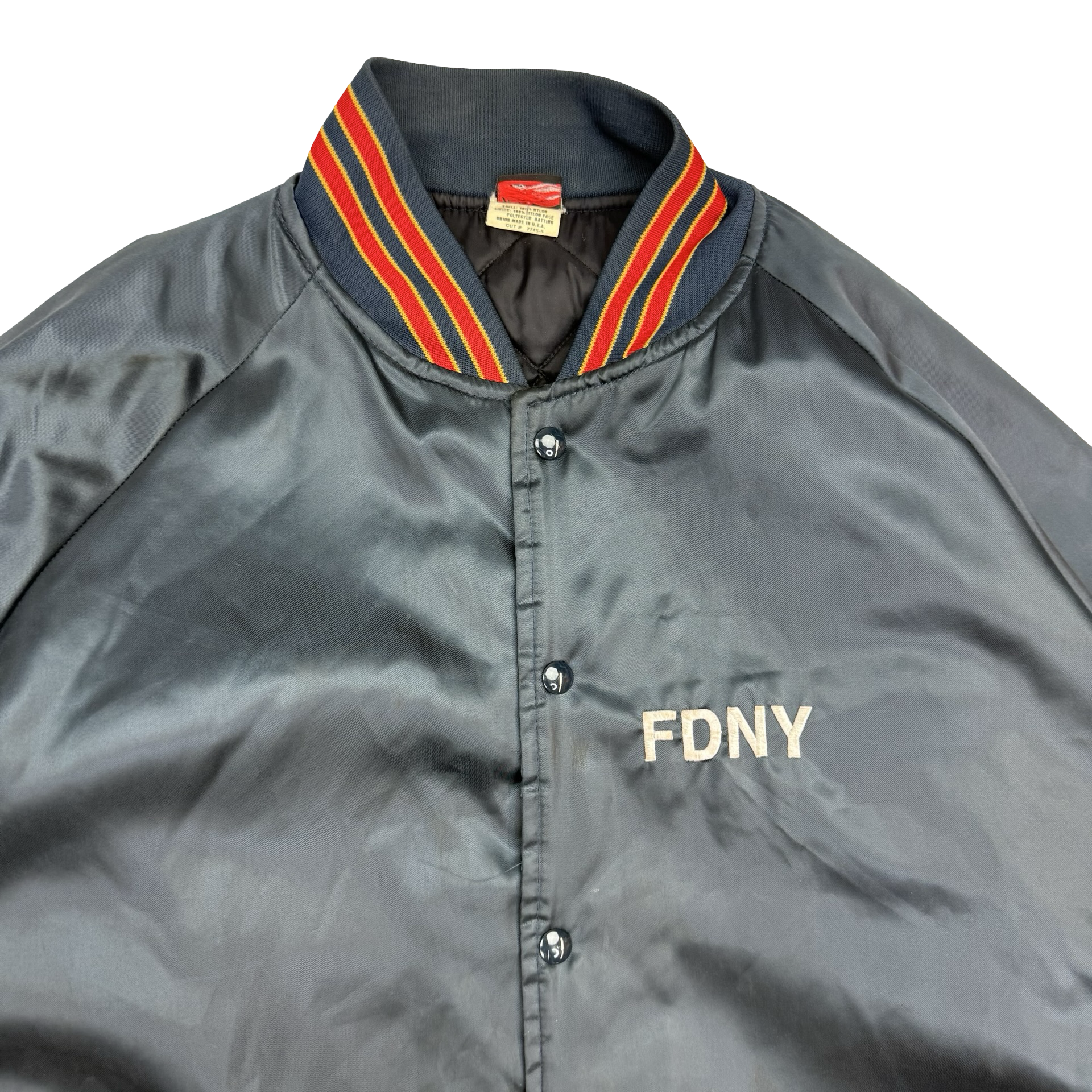 Vintage FDNY Satin Bomber Jacket Navy Blue