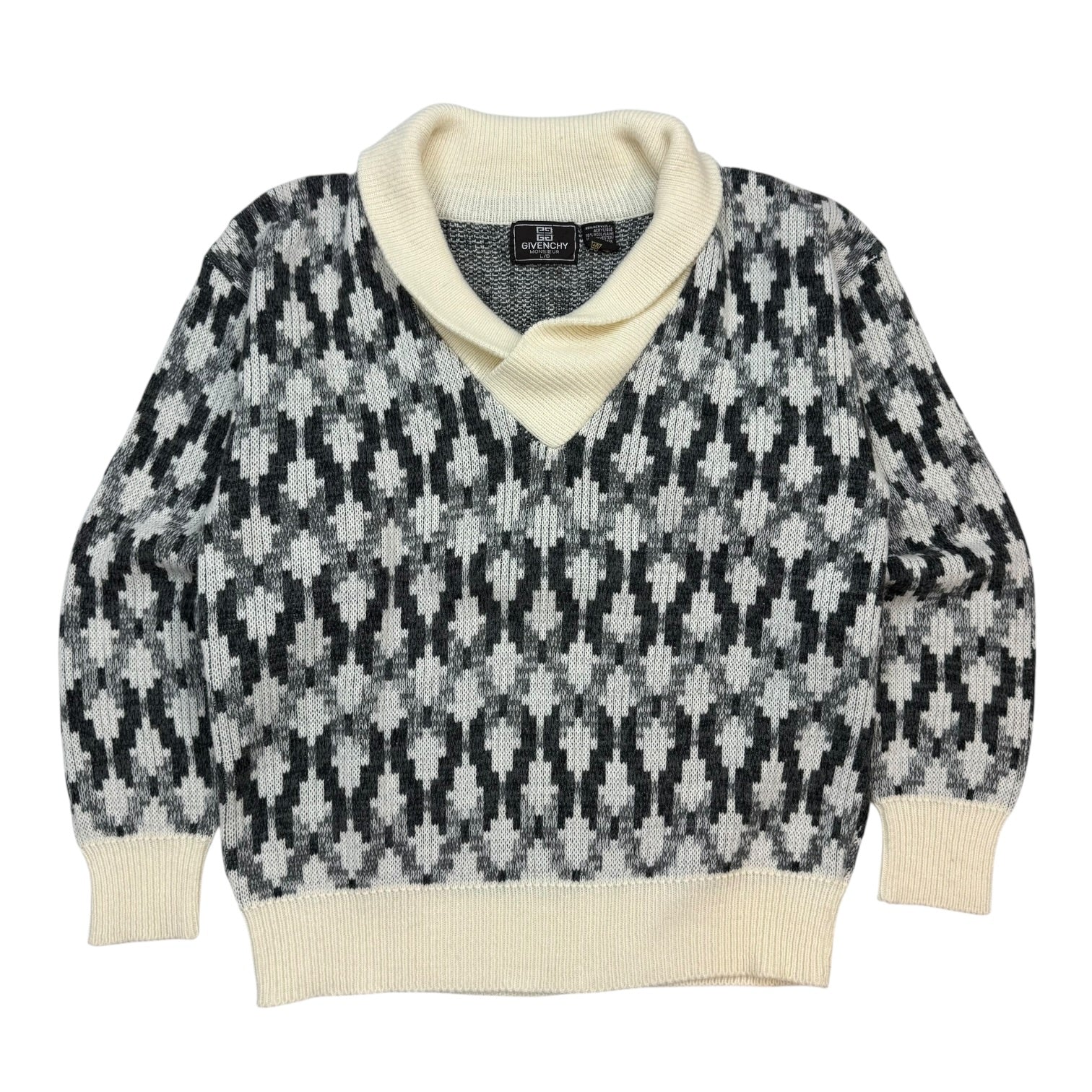 Vintage Givenchy Shawl Kneck Sweater White/Black