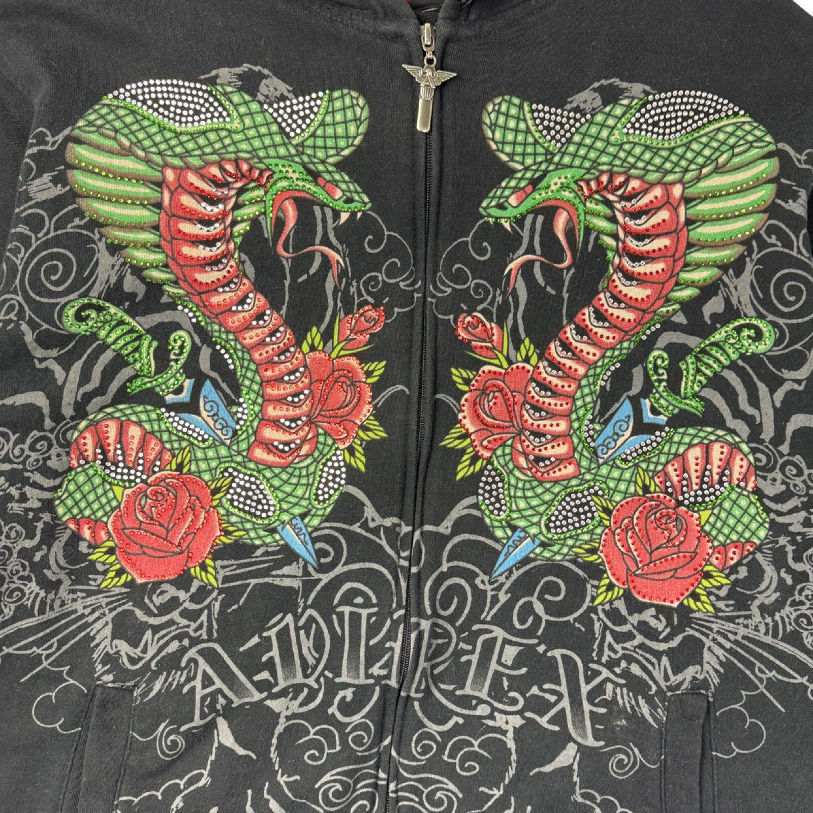 Vintage Y2K Avirex Twin Snakes Rhinestone Zip Up Hoodie