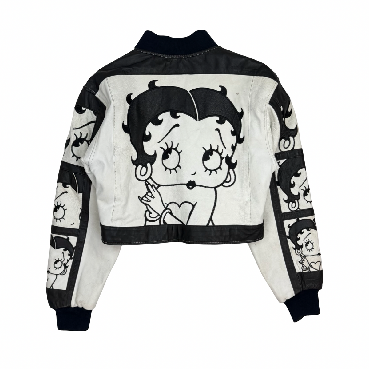 W) Vintage Betty Boop Leather Cropped Jacket White/Black